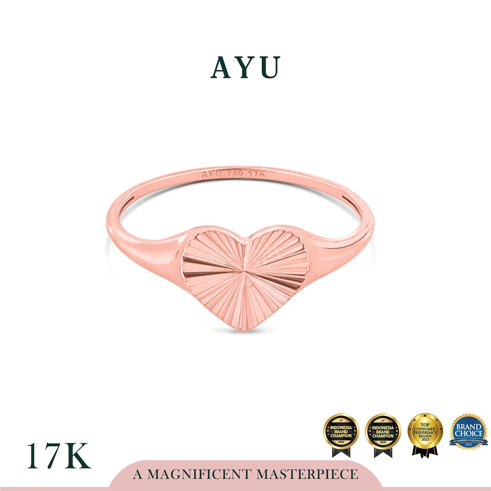 AYU Cincin Emas - Heart Bling Signet Ring 17k Rose Gold