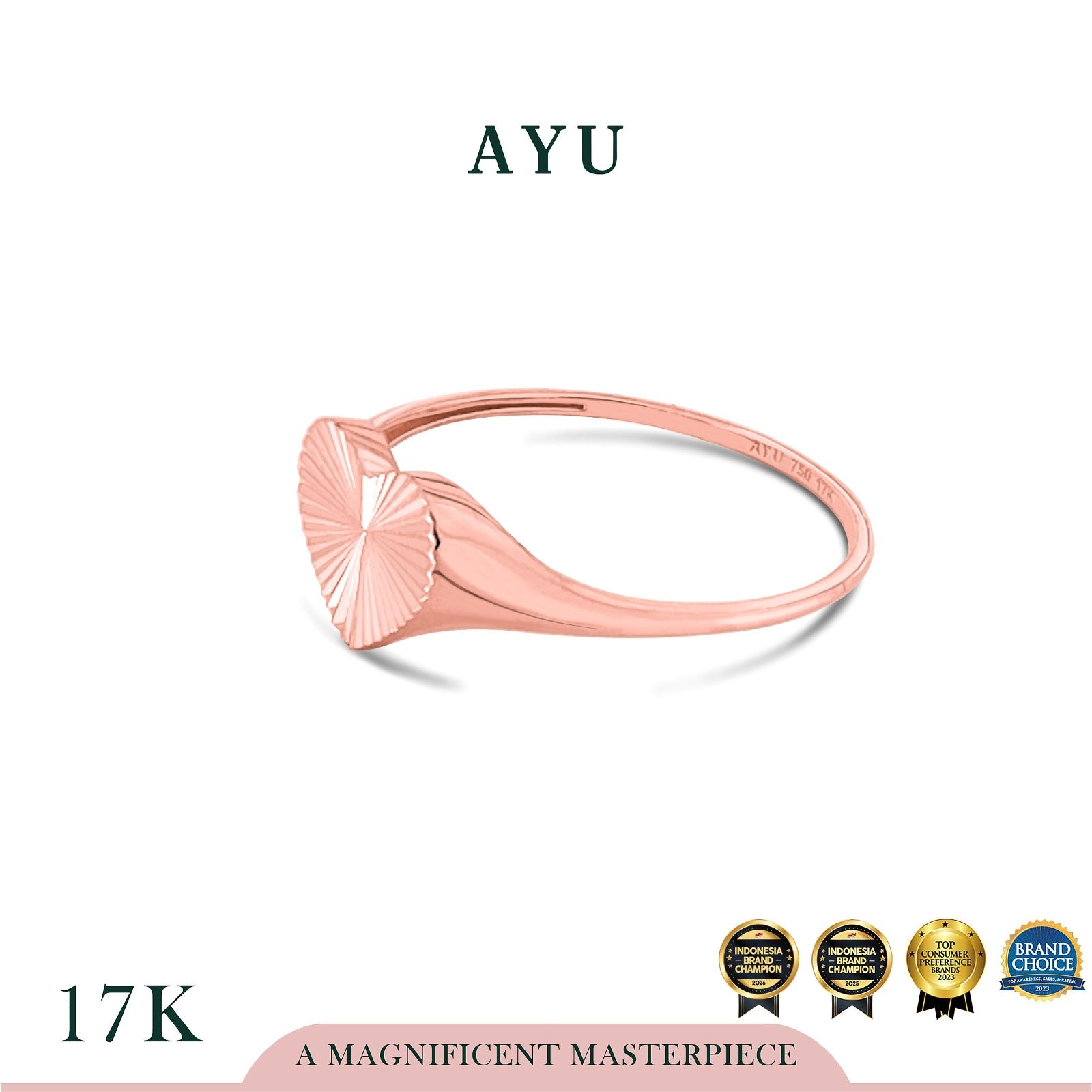 AYU Cincin Emas - Heart Bling Signet Ring 17k Rose Gold