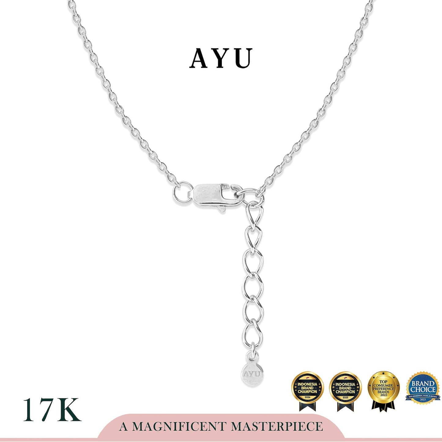 AYU Kalung Emas - Heart Pin With Flower Necklace 17k White Gold
