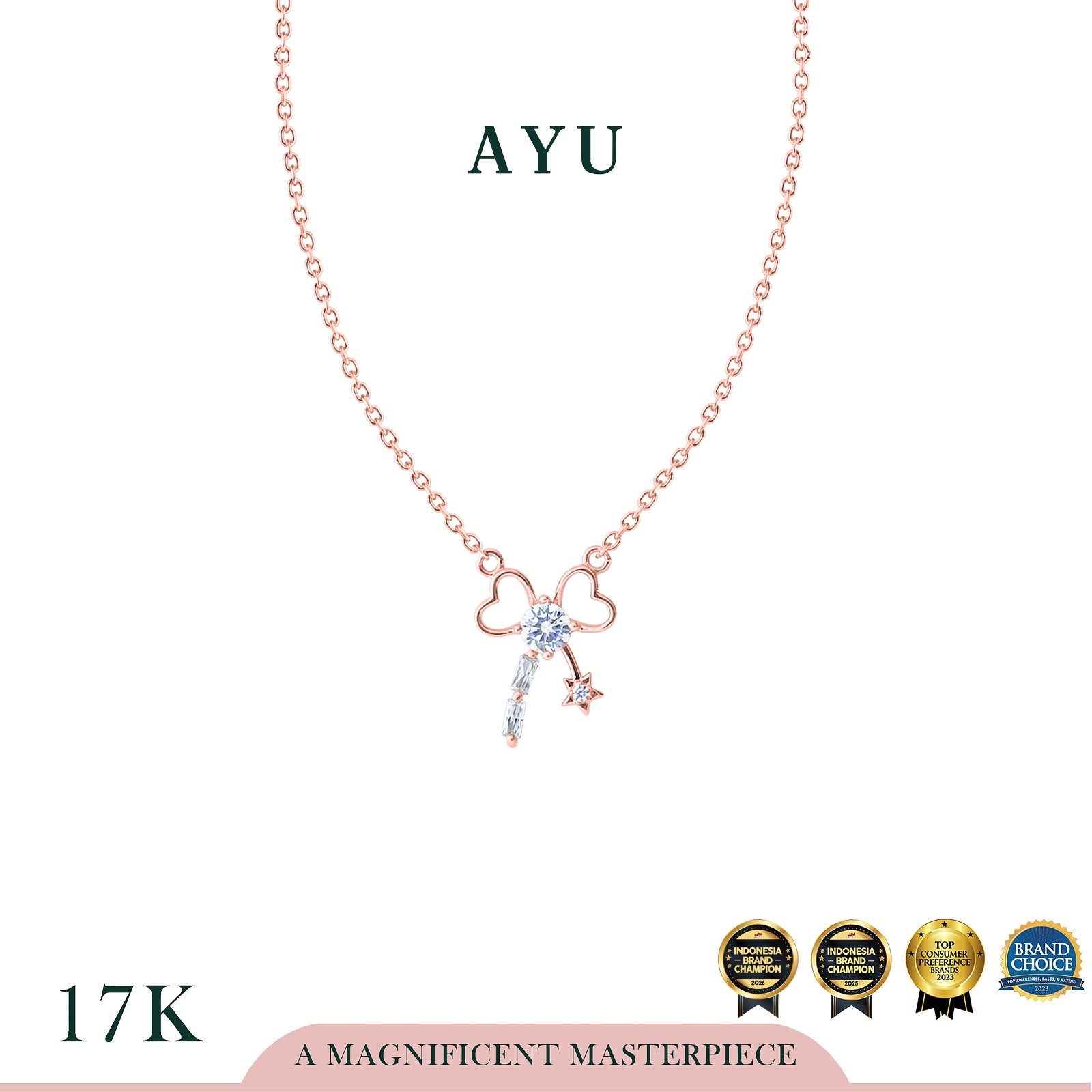 AYU Kalung Emas - Heart Ribbon Necklace 17k Rose Gold