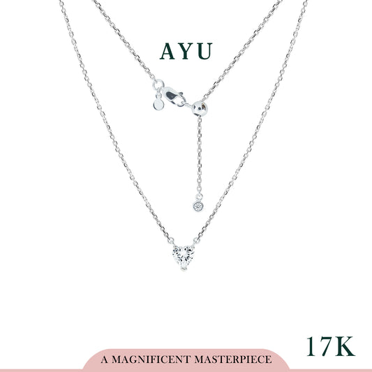 AYU Kalung Emas-Heart Solitaire On Adjustable Chain 17K White Gold