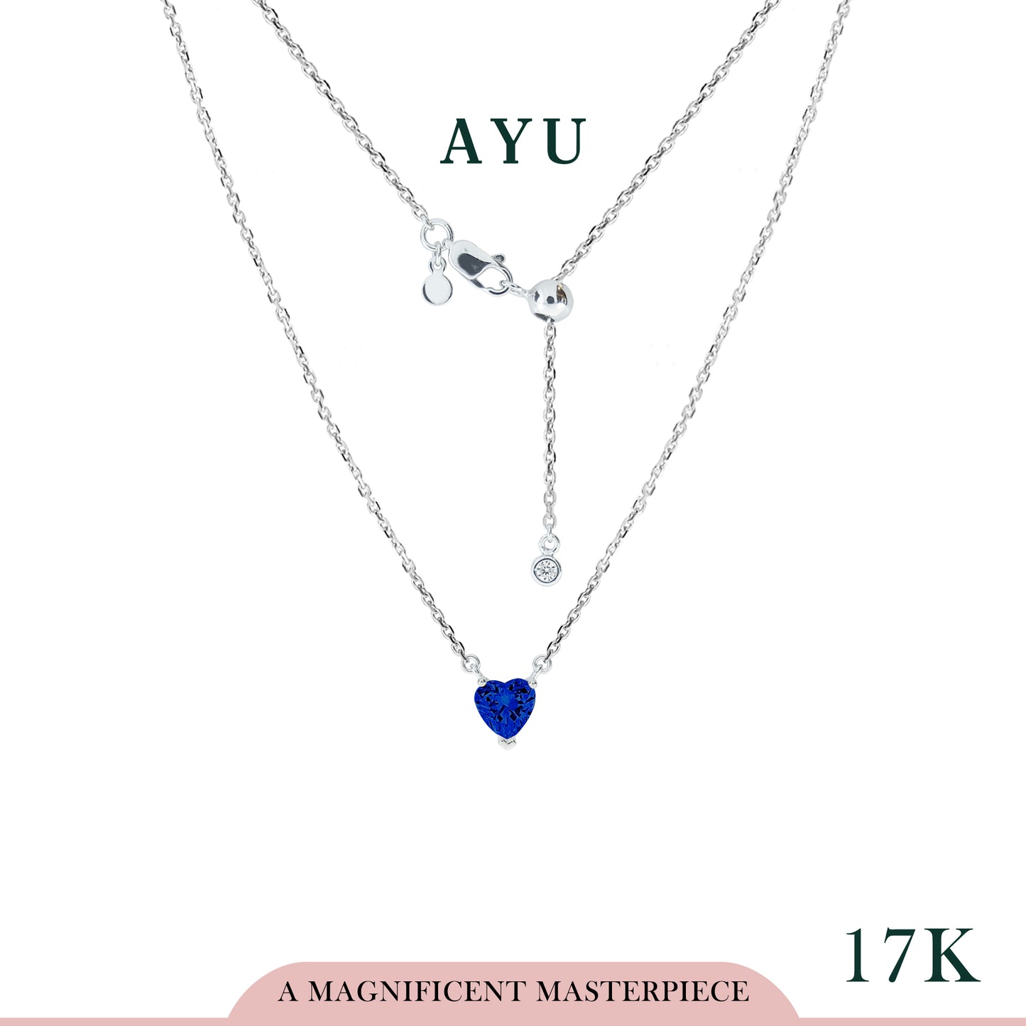 AYU Kalung Emas-Heart Solitaire On Adjustable Chain 17K White Gold