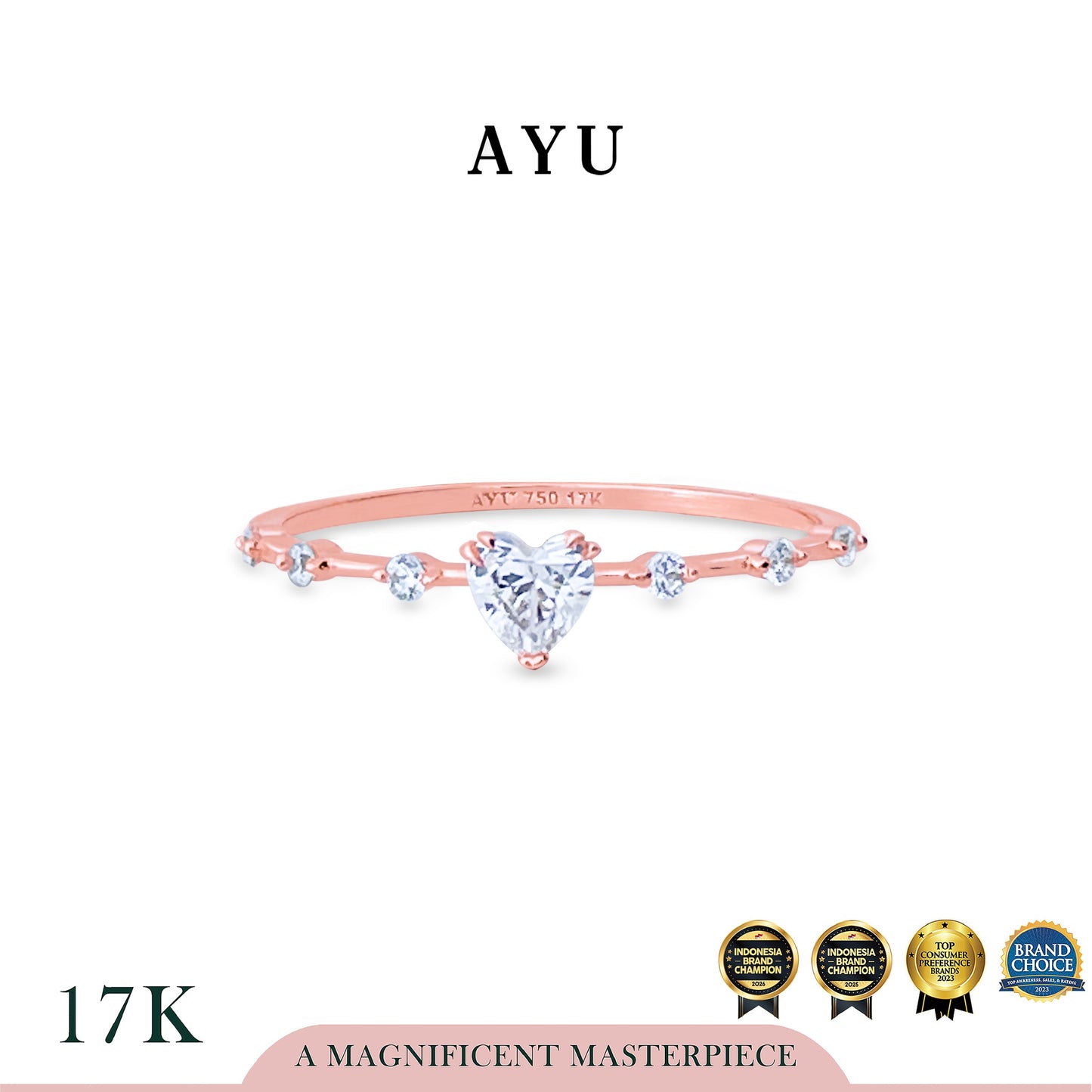 AYU Cincin Emas - Heart Stardust Solitaire 17k Rose Gold