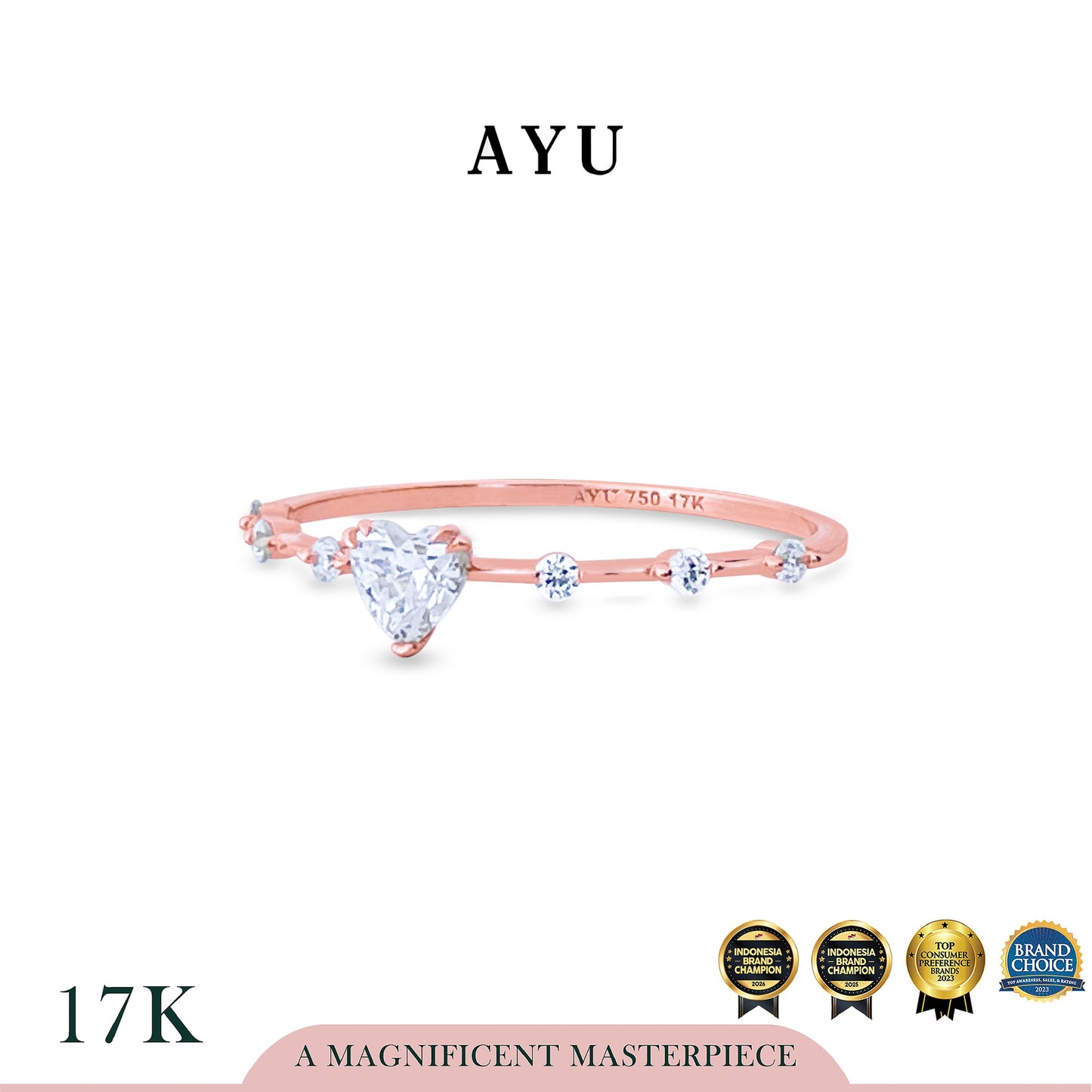 AYU Cincin Emas - Heart Stardust Solitaire 17k Rose Gold
