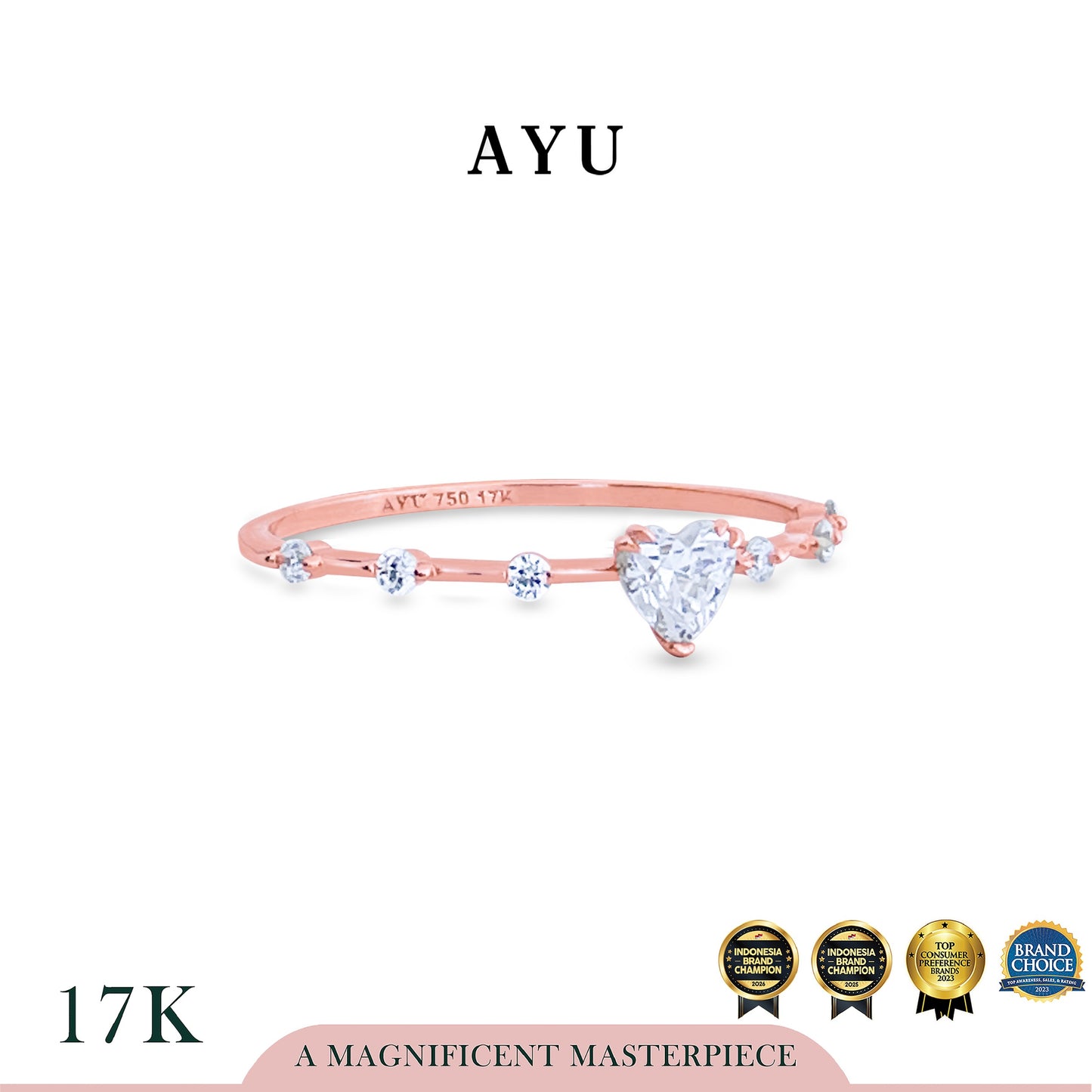 AYU Cincin Emas - Heart Stardust Solitaire 17k Rose Gold