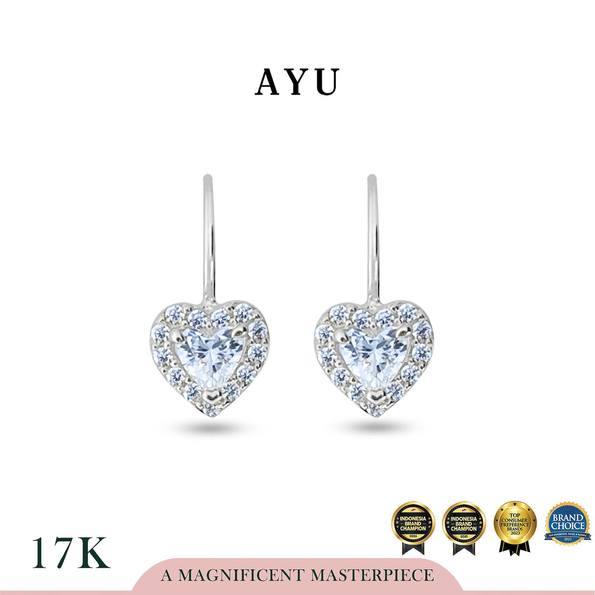 AYU Anting Emas - Heart Halo Wire Earring 17k White Gold