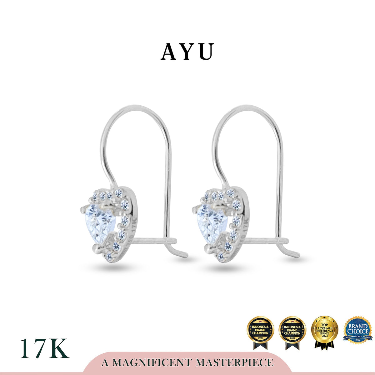 AYU Anting Emas - Heart Halo Wire Earring 17k White Gold