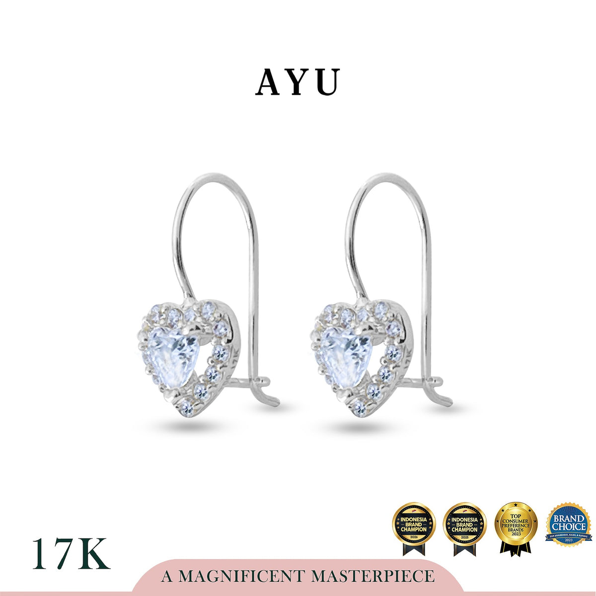 AYU Anting Emas - Heart Halo Wire Earring 17k White Gold