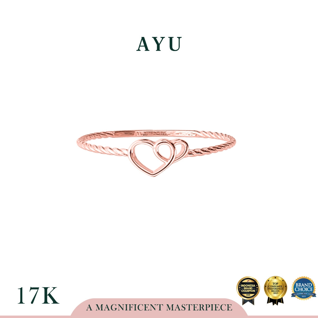 AYU Cincin Emas - Heart To Heart Twist Ring 17k Rose Gold