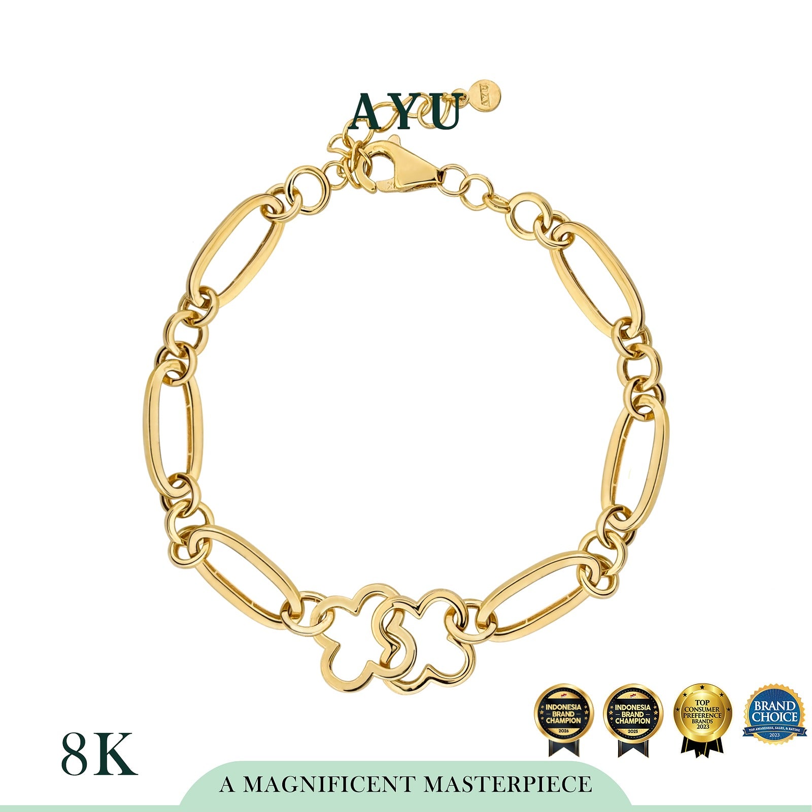 AYU Gelang Emas - Interlocking Clover Fun Bracelet 8k Yellow Gold