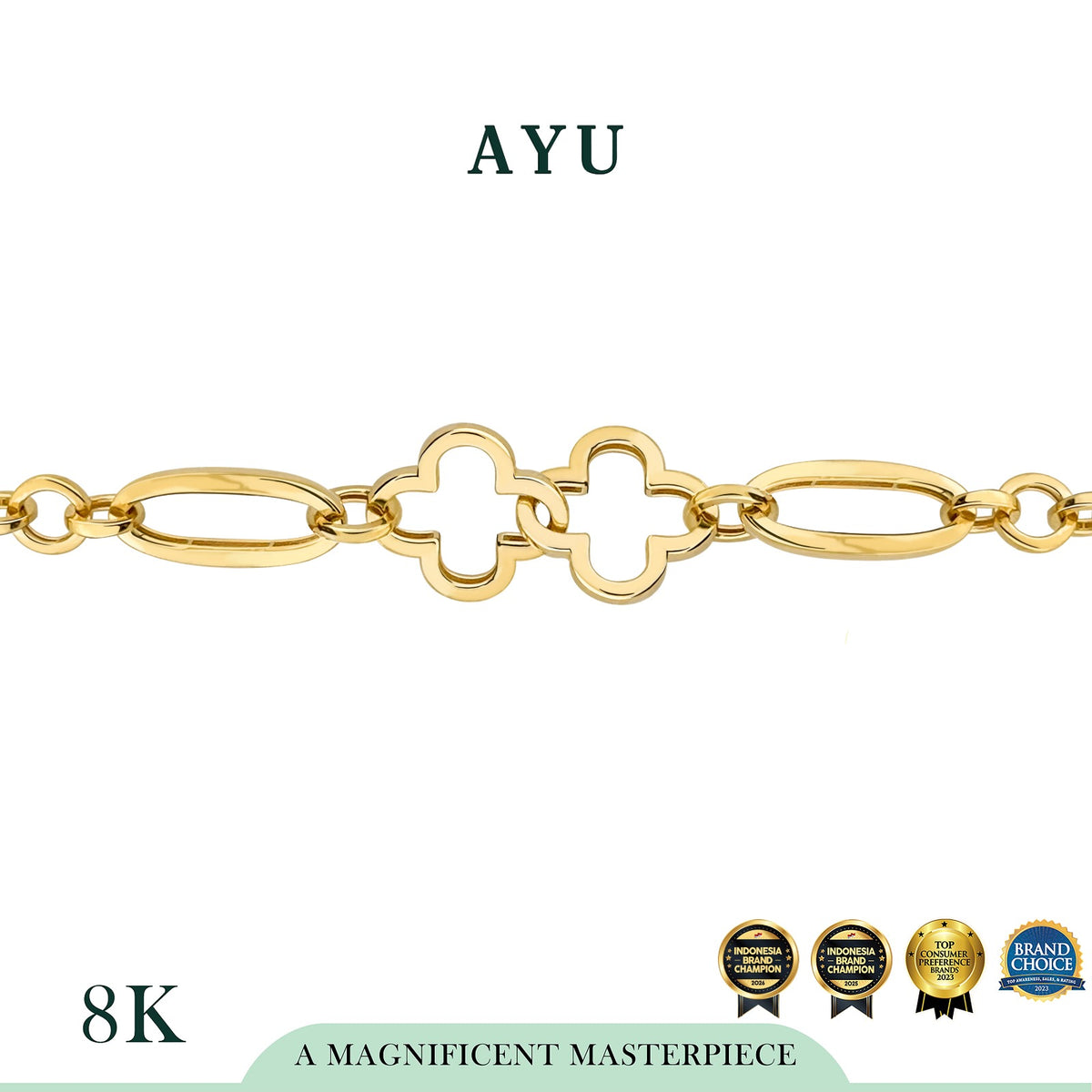 AYU Gelang Emas - Interlocking Clover Fun Bracelet 8k Yellow Gold