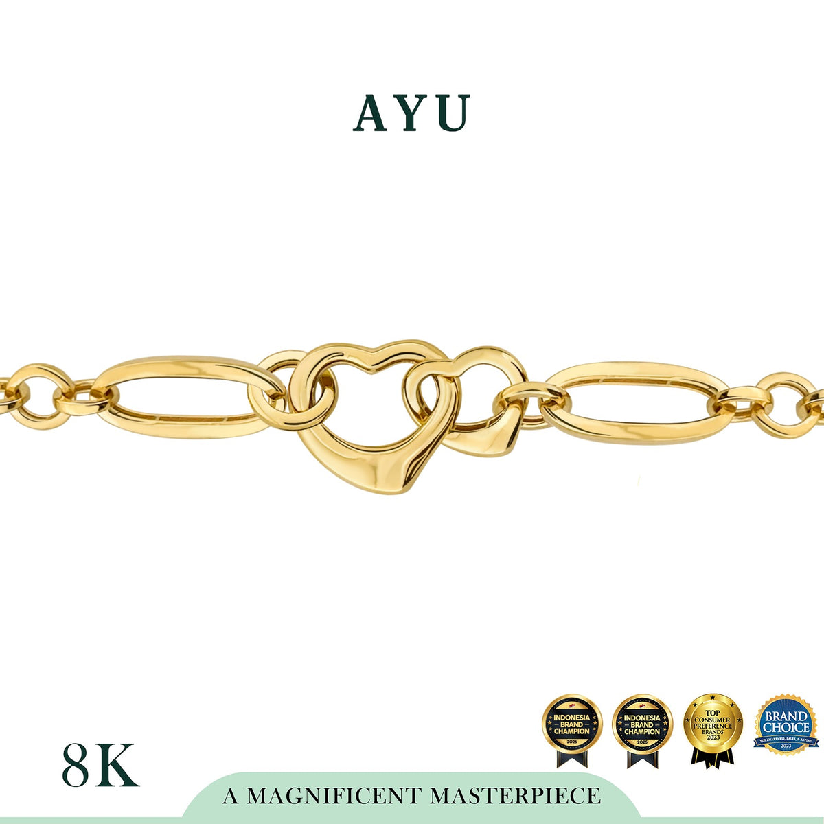 AYU Gelang Emas - Interlocking Heart Fun Bracelet 8k Yellow Gold