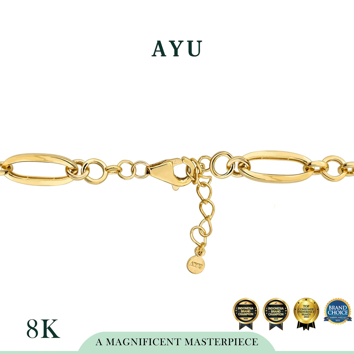AYU Gelang Emas - Interlocking Heart Fun Bracelet 8k Yellow Gold