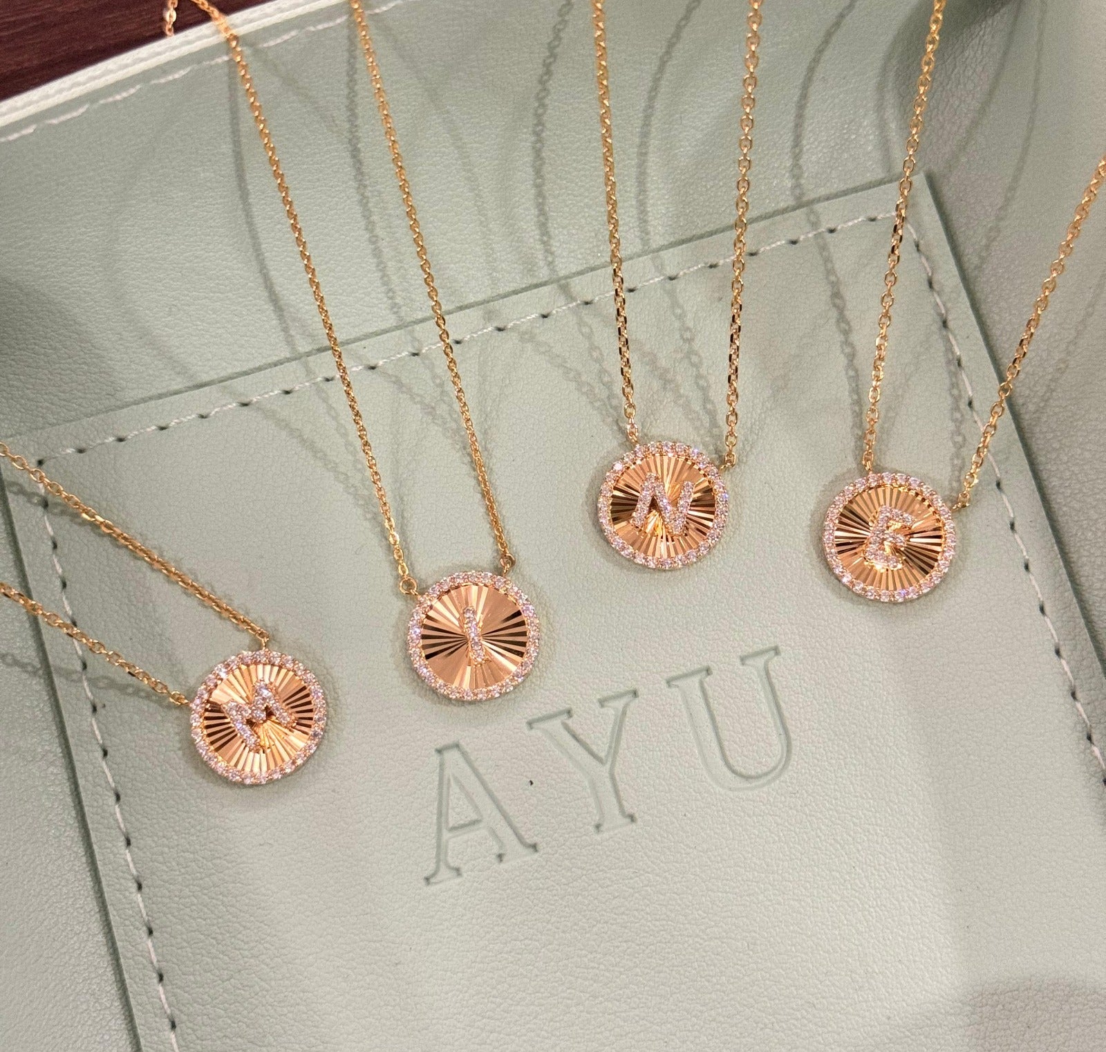 AYU Initial On a Disc Necklace 17k Rose Gold 42-46cm