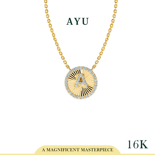 AYU Kalung Emas - Initial On a Disc Necklace 16K Yellow Gold