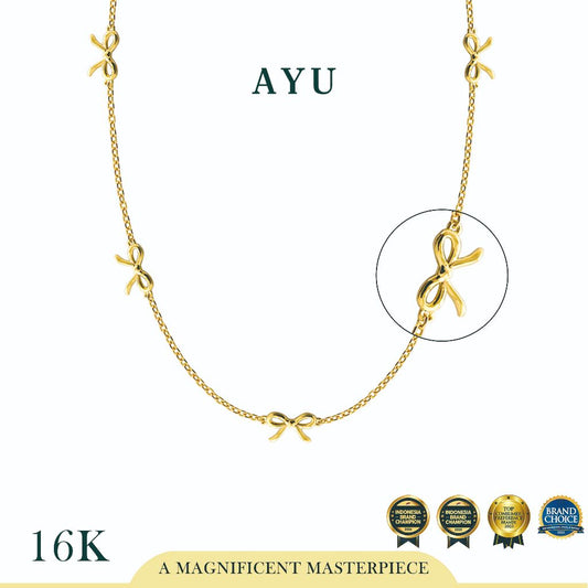 AYU Kalung Emas - 5 Mini Gold Ribbon Chain Necklace 16k Yellow Gold