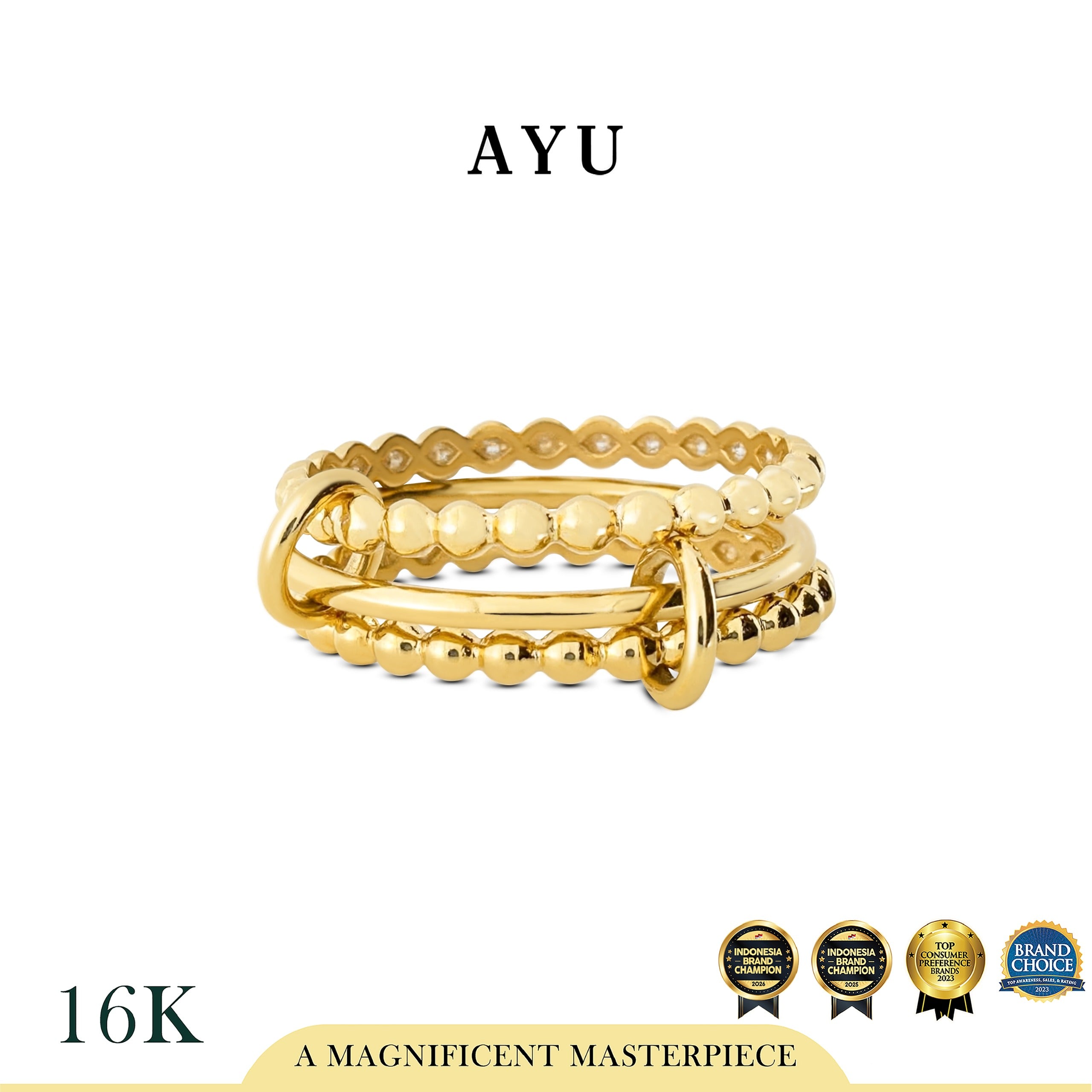 AYU Cincin Emas - Link 2 U Benang Pepper 16k Yellow Gold