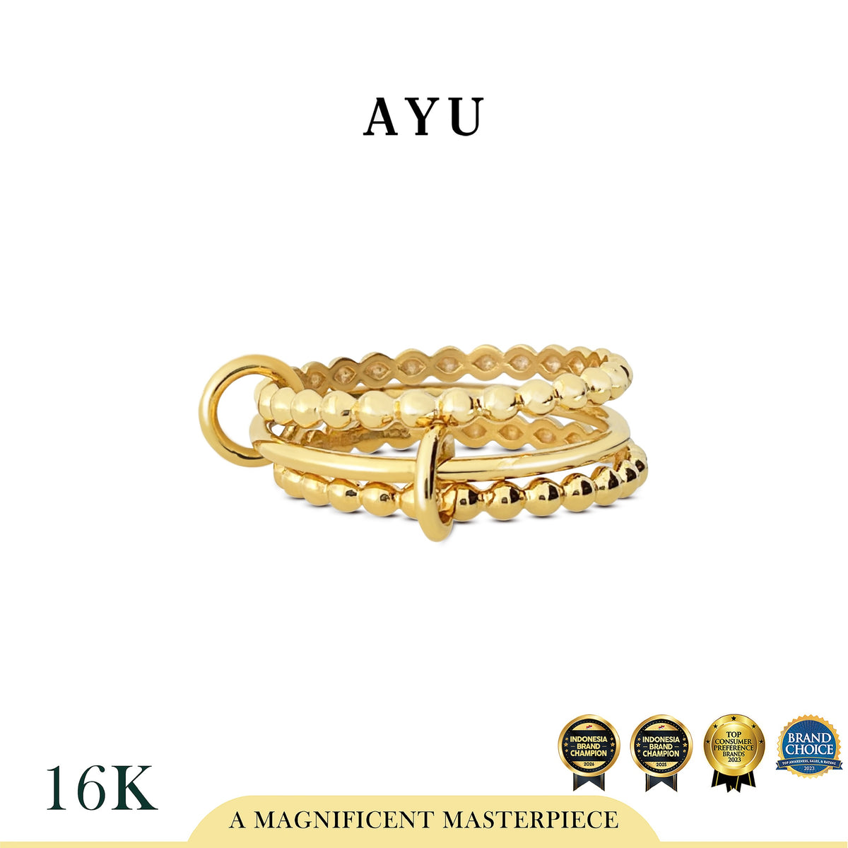 AYU Cincin Emas - Link 2 U Benang Pepper 16k Yellow Gold