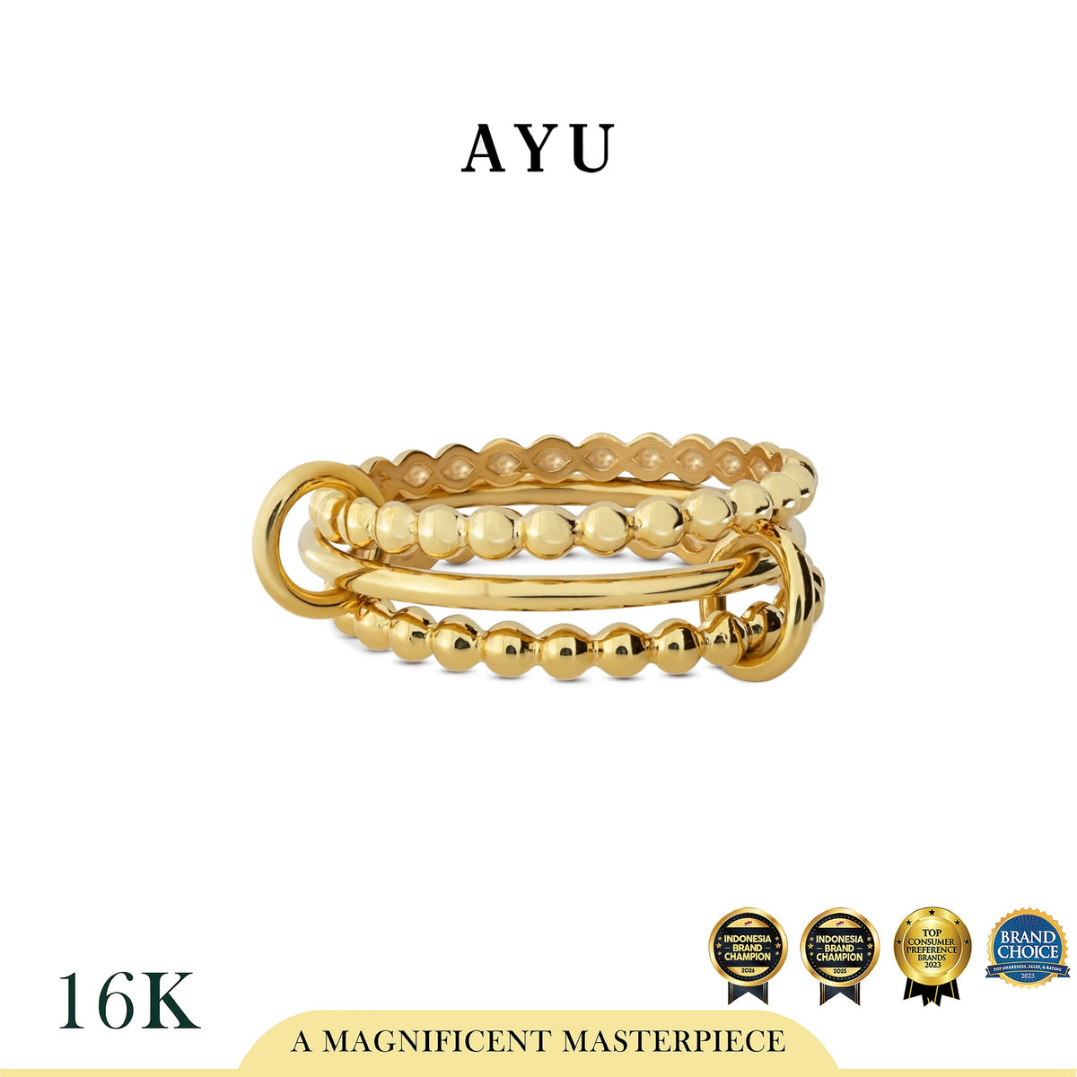 AYU Cincin Emas - Link 2 U Benang Pepper 16k Yellow Gold