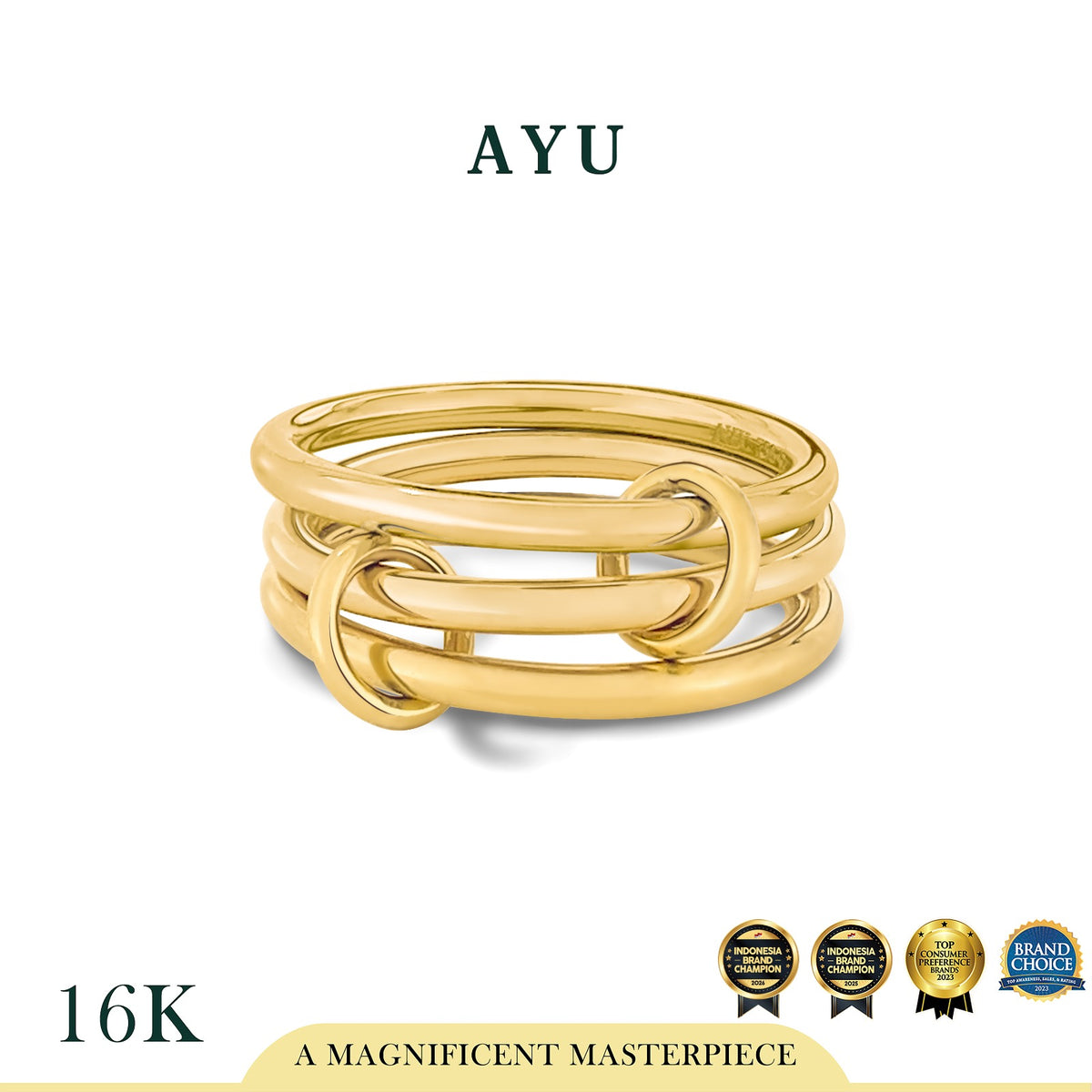 AYU Cincin Emas - Link 2 U Trinity Ring 16k Yellow Gold