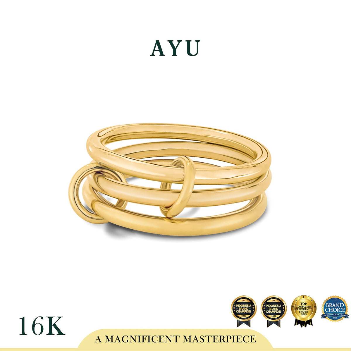 AYU Cincin Emas - Link 2 U Trinity Ring 16k Yellow Gold