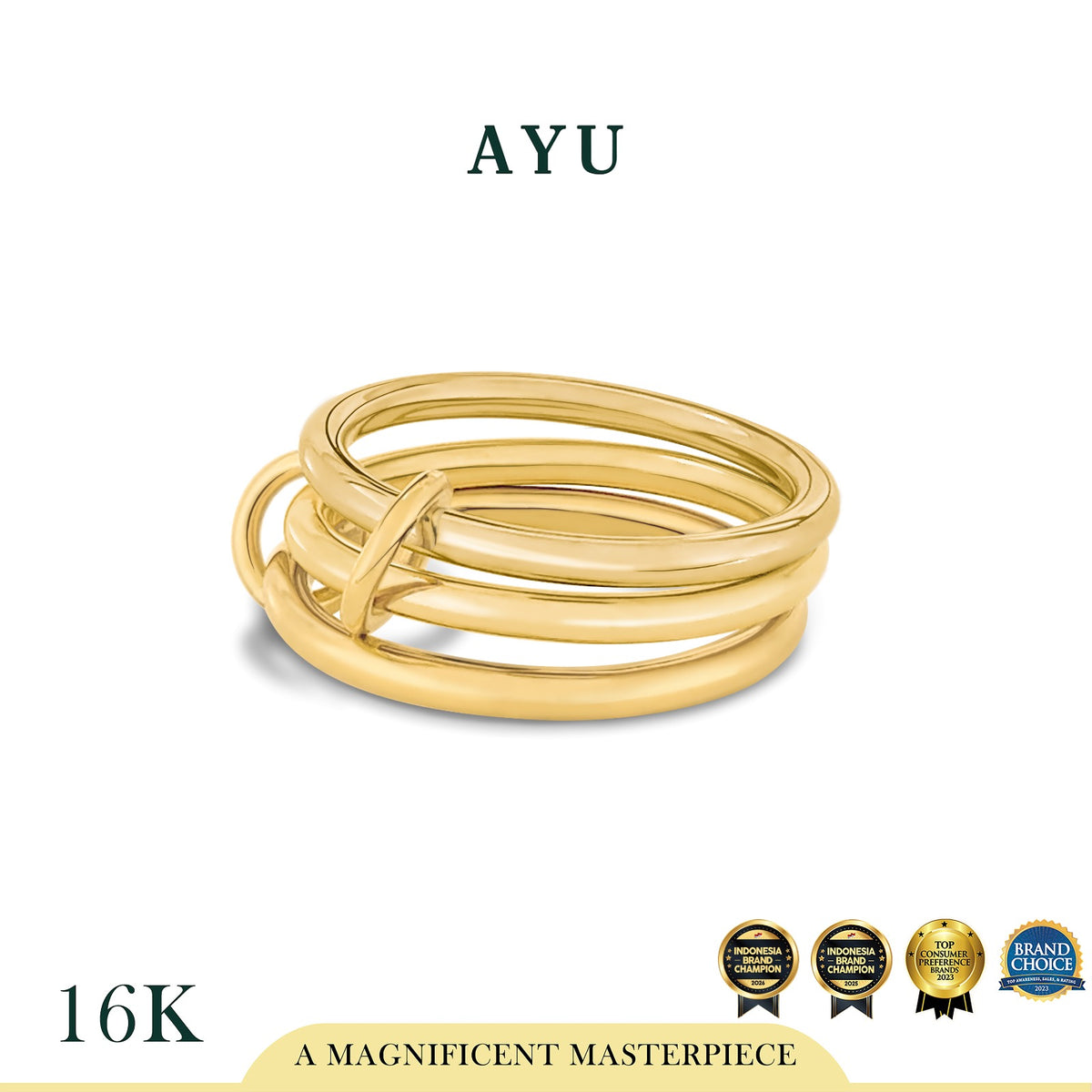 AYU Cincin Emas - Link 2 U Trinity Ring 16k Yellow Gold