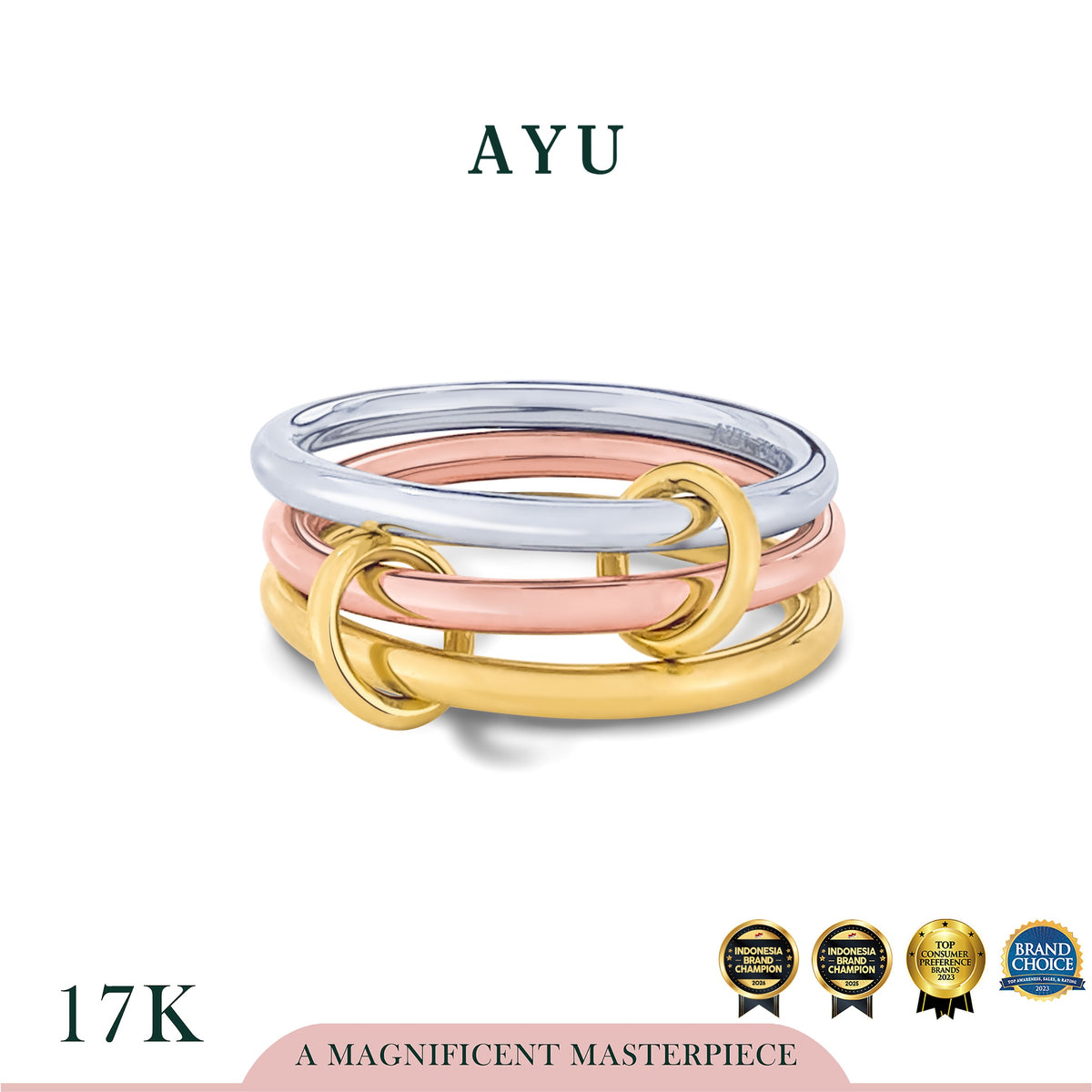 AYU Cincin Emas - Link 2 U Trinity Ring 17k Combo