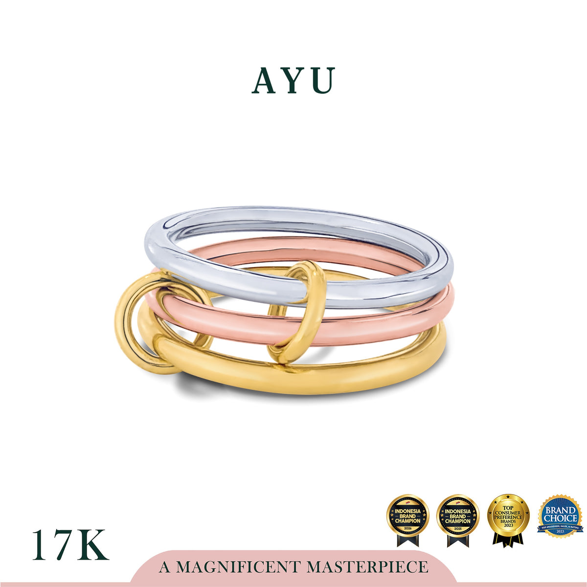 AYU Cincin Emas - Link 2 U Trinity Ring 17k Combo