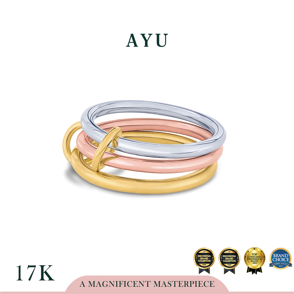 AYU Cincin Emas - Link 2 U Trinity Ring 17k Combo