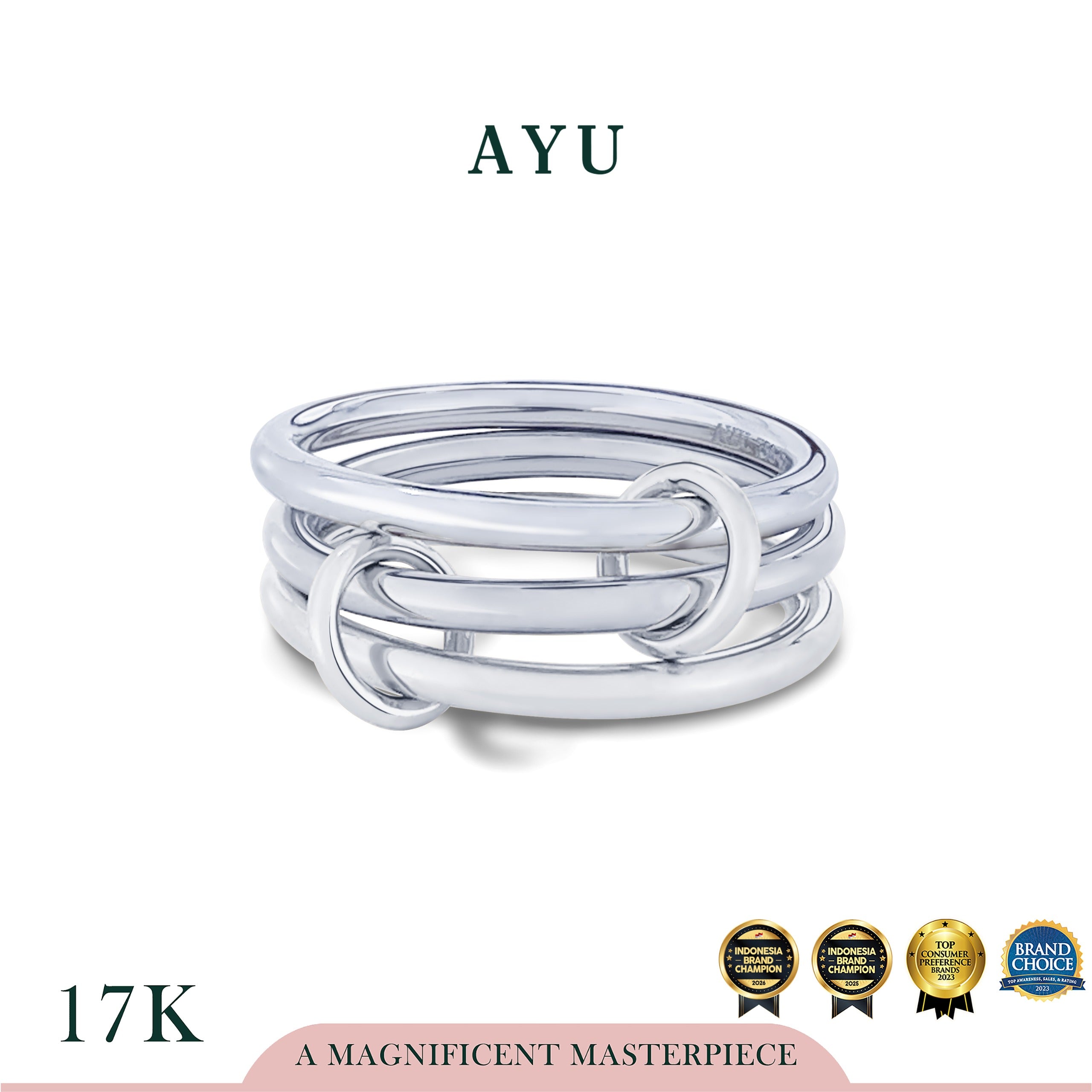 AYU Cincin Emas - Link 2 U Trinity Ring 17k White Gold