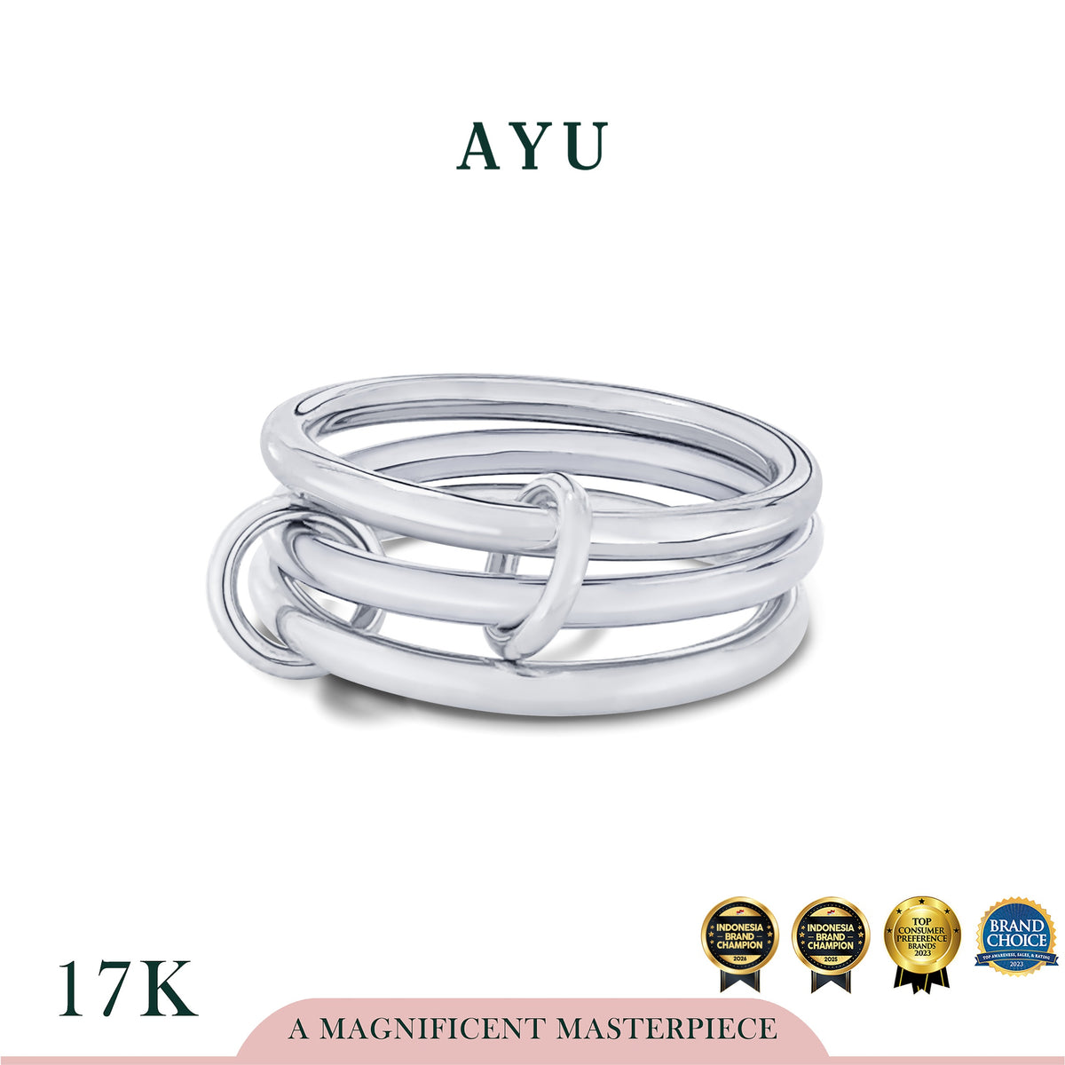 AYU Cincin Emas - Link 2 U Trinity Ring 17k White Gold