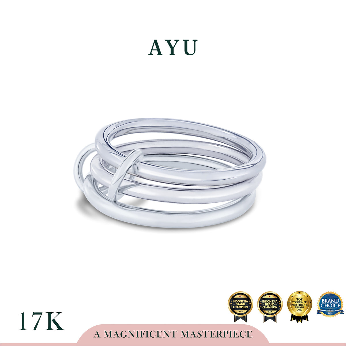 AYU Cincin Emas - Link 2 U Trinity Ring 17k White Gold