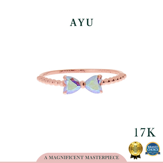 AYU Cincin Emas-Magical Bow Hearts With Beaded Ring 17K Rose Gold