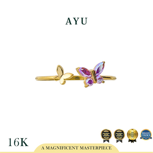 AYU Cincin Emas - Magical Butterfly Duet Open Ring 16k Yellow Gold