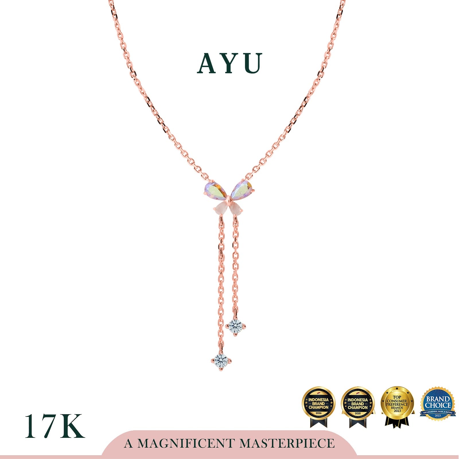 AYU Kalung Emas - Magical Butterfly Lariat Chain Necklace 17k Rose Gold