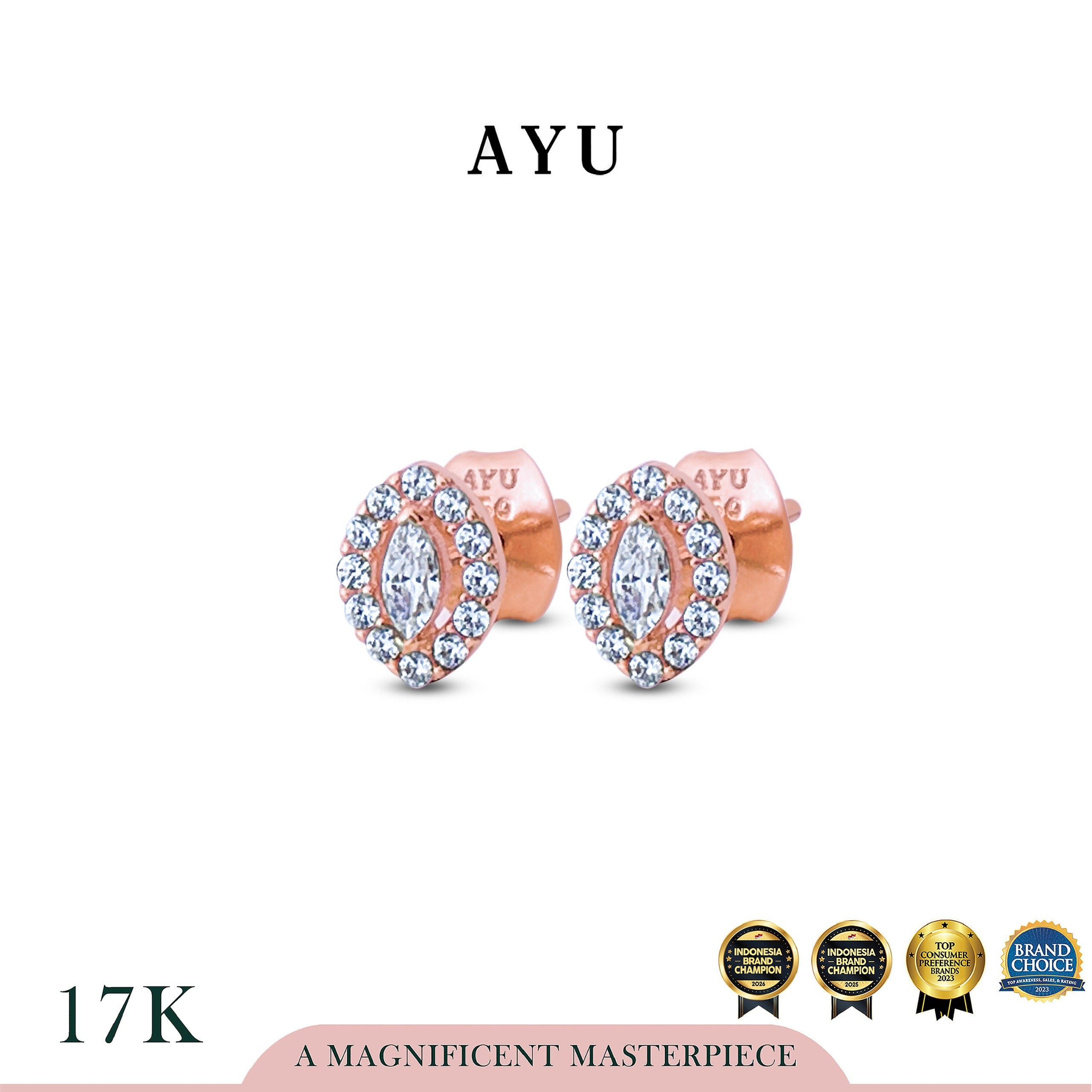AYU Anting Emas - Marquise Halo Studs 17k Rose Gold