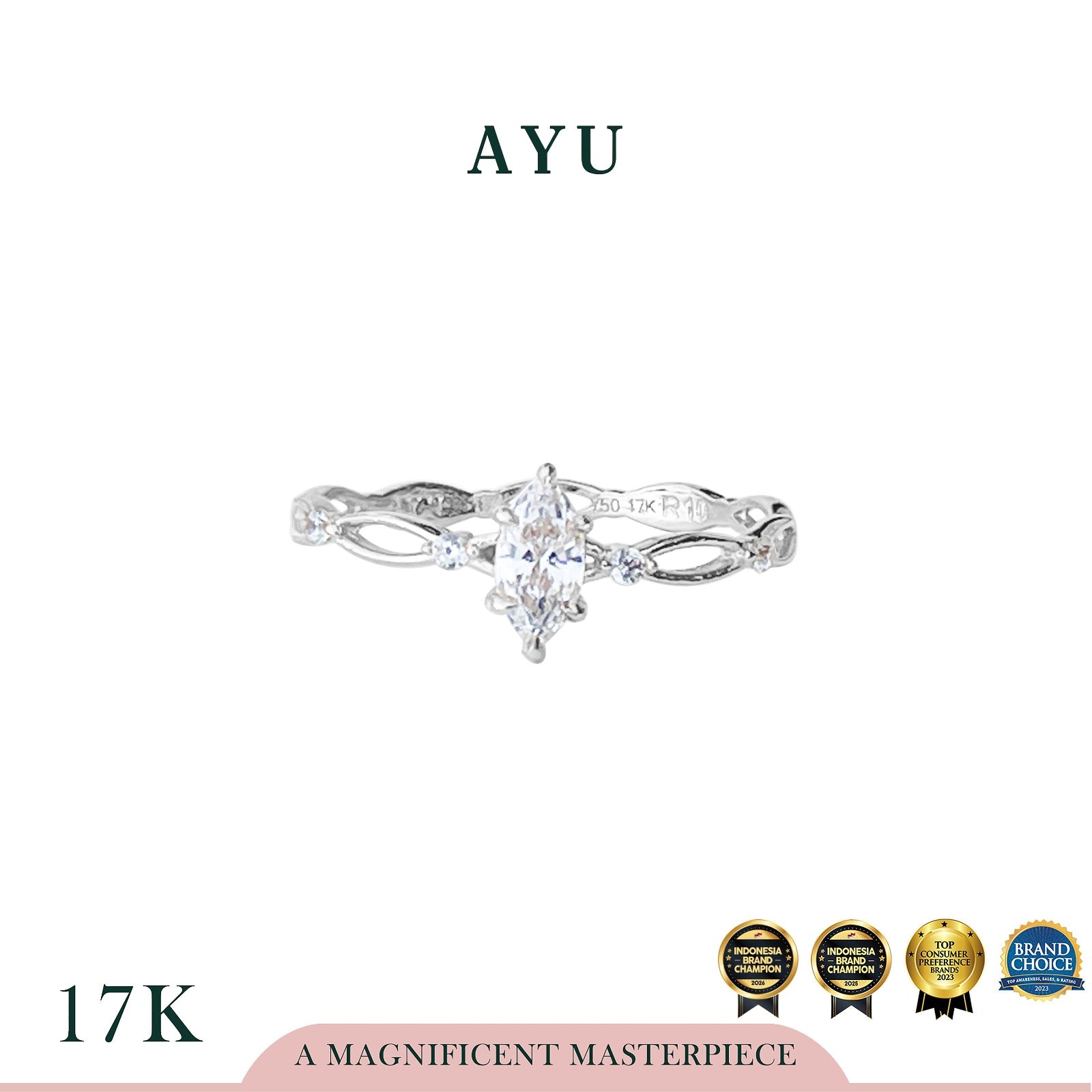 AYU Cincin Emas - Marquise In Twilight Solitaire 17k White Gold