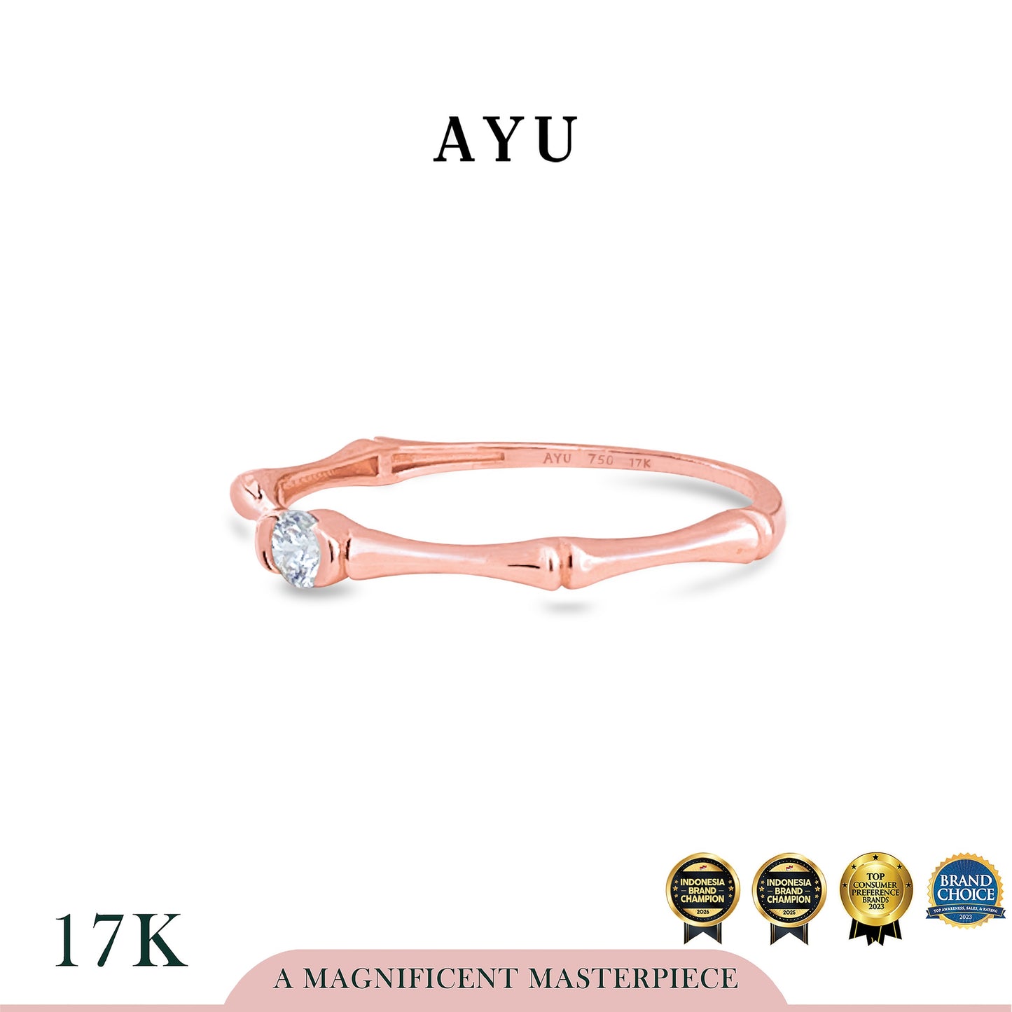 AYU Cincin Emas - Mini Bamboo Solitaire 17k Rose Gold