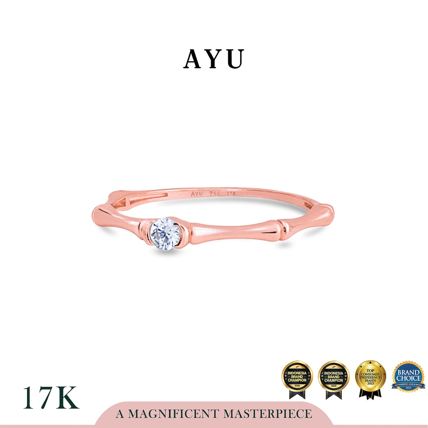 AYU Cincin Emas - Mini Bamboo Solitaire 17k Rose Gold