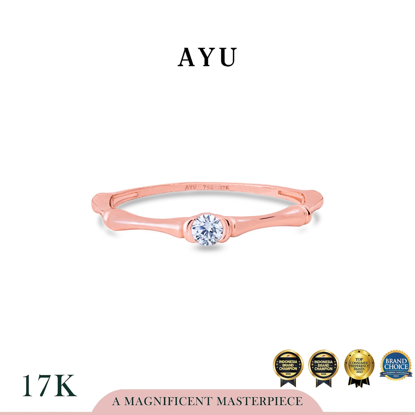 AYU Cincin Emas - Mini Bamboo Solitaire 17k Rose Gold
