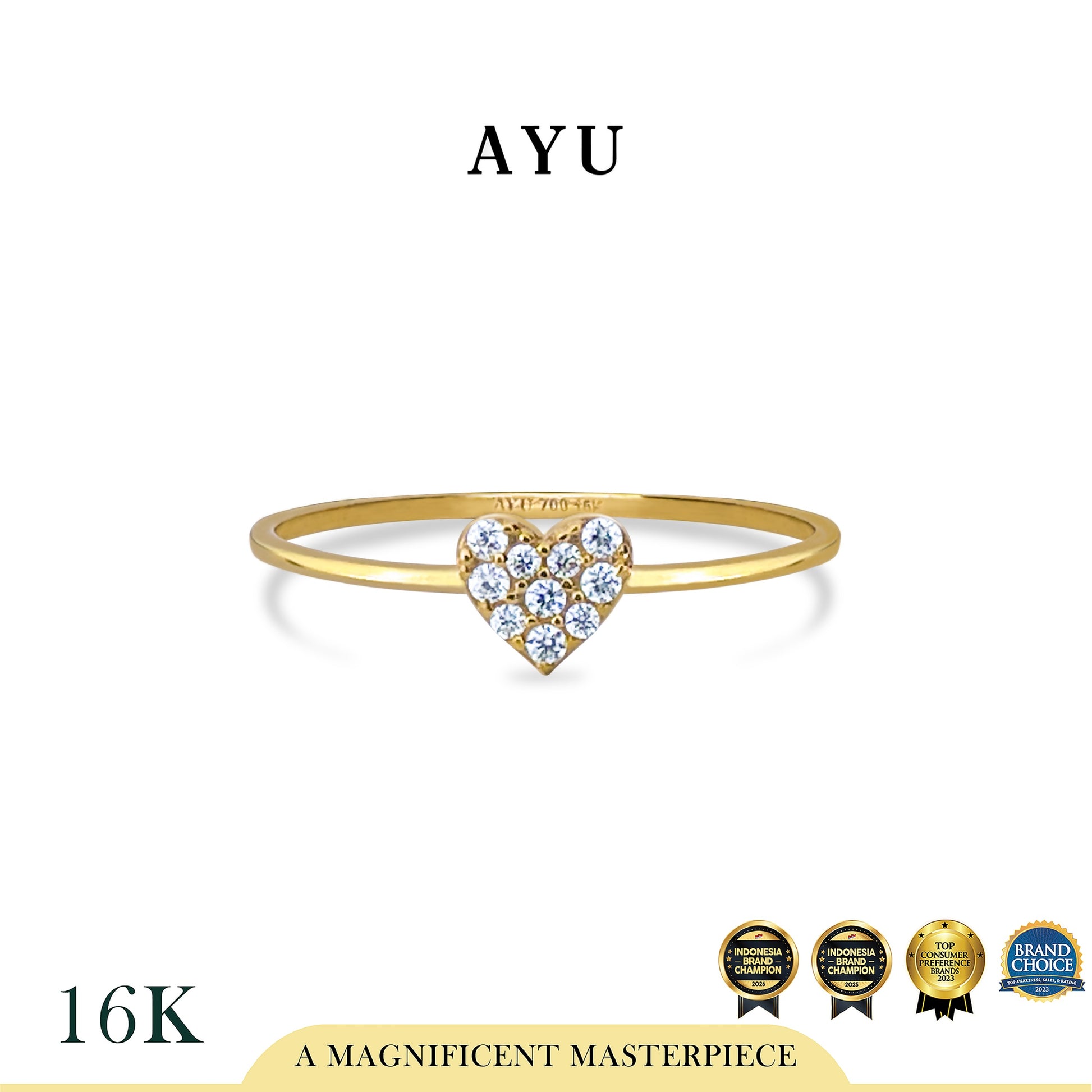 AYU Cincin Emas - Mini Pave Heart Ring 16k Yellow Gold