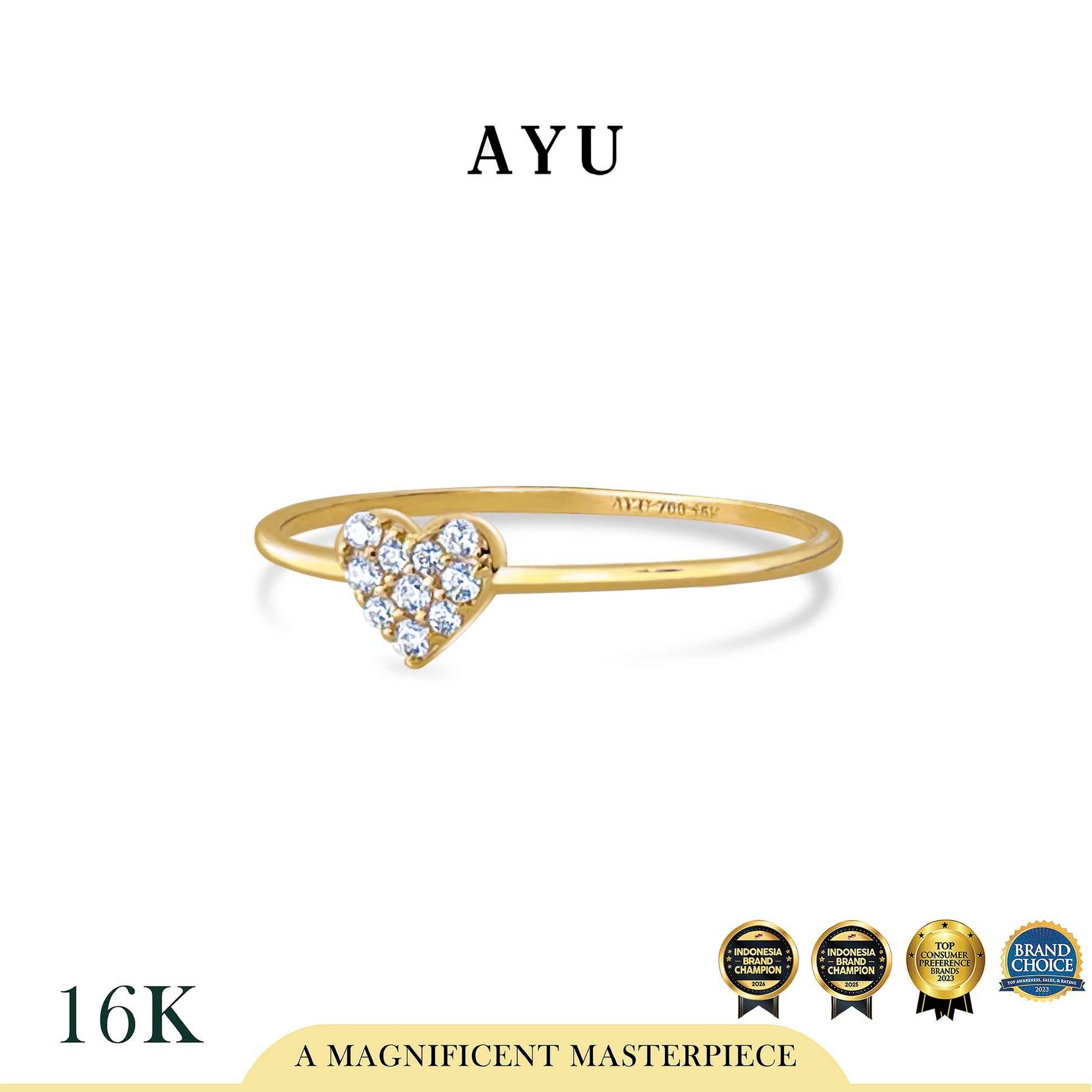 AYU Cincin Emas - Mini Pave Heart Ring 16k Yellow Gold