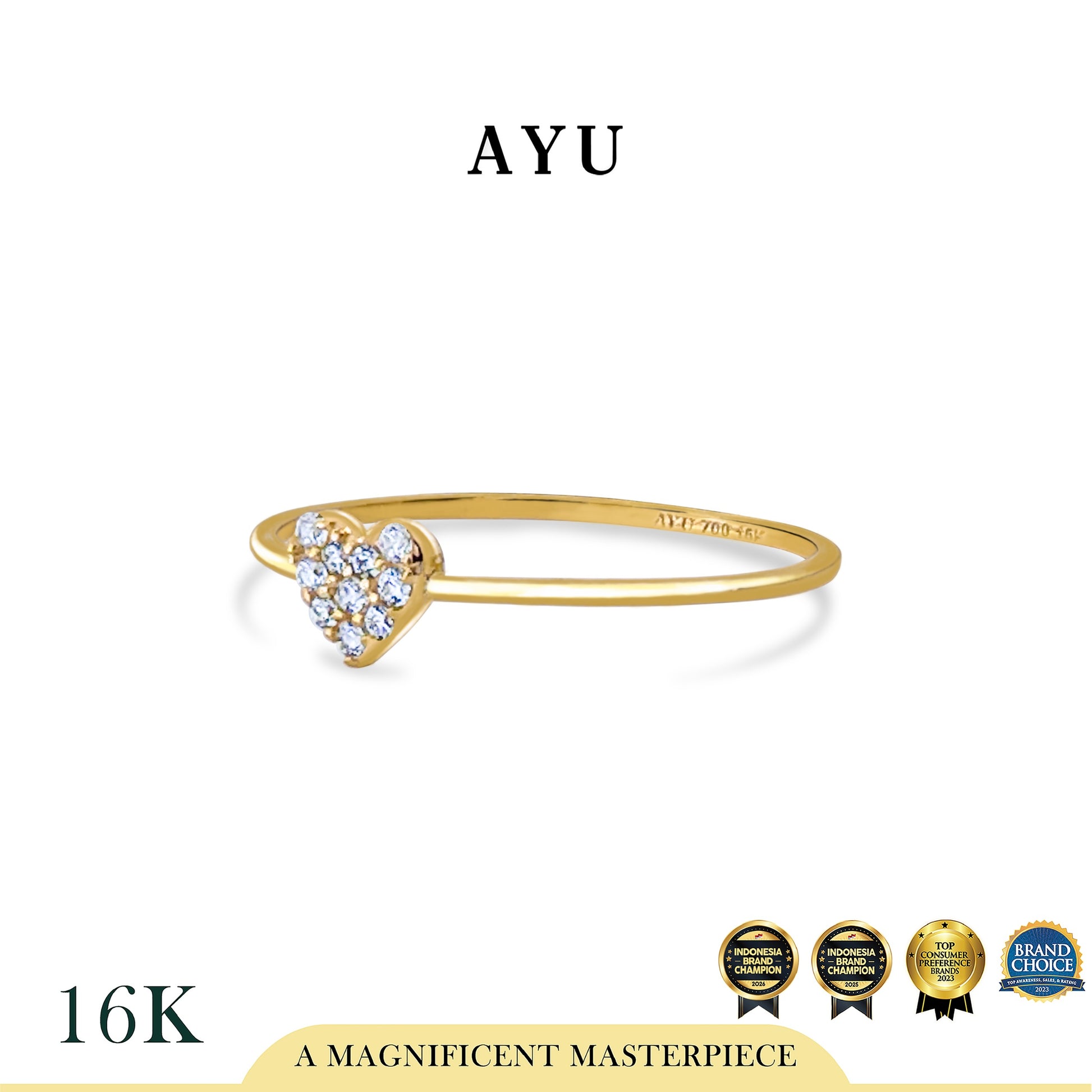 AYU Cincin Emas - Mini Pave Heart Ring 16k Yellow Gold