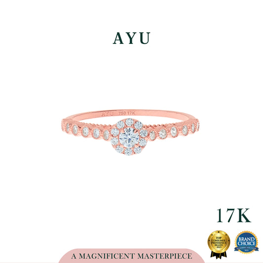 AYU Cincin Emas - Mini Round Halo Solitaire With Bezel Filligri 17K Rose Gold