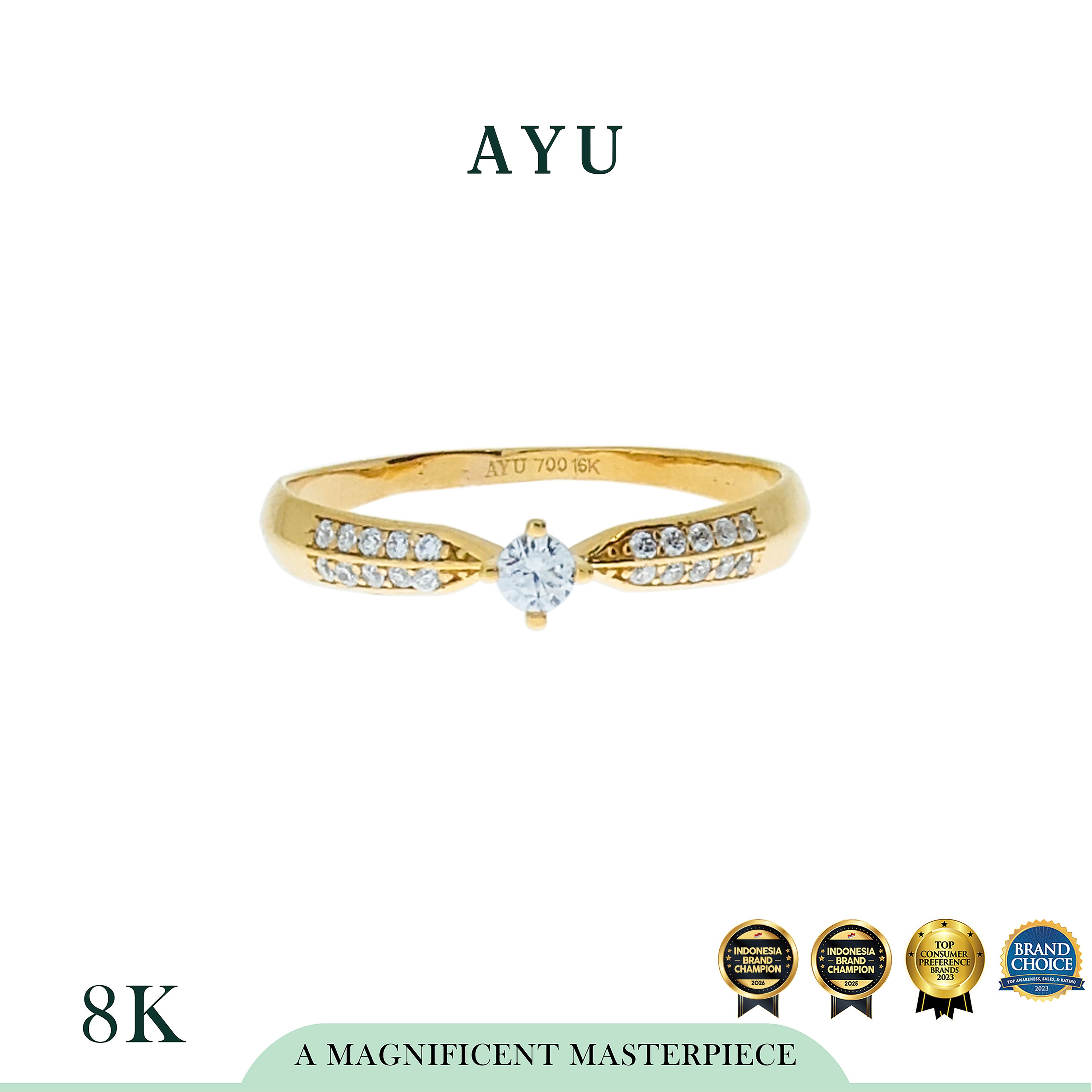 AYU Cincin Emas-Mini Solitaire Tapered Ring 8k Yellow Gold