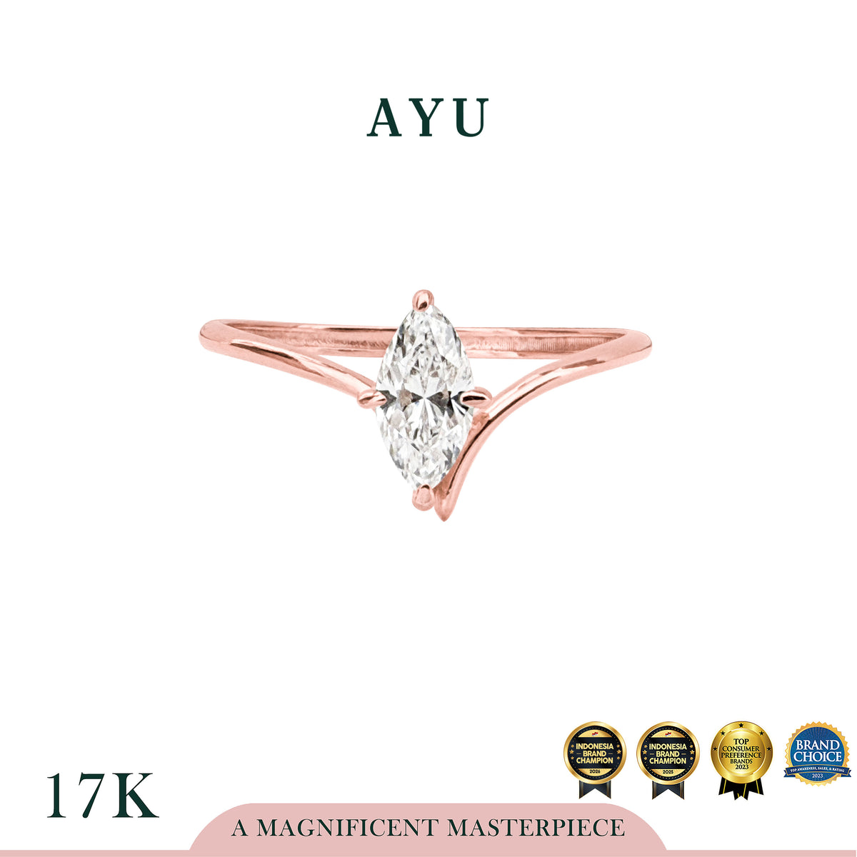 AYU Cincin Emas - Mini V Selly Ring 17k Rose Gold
