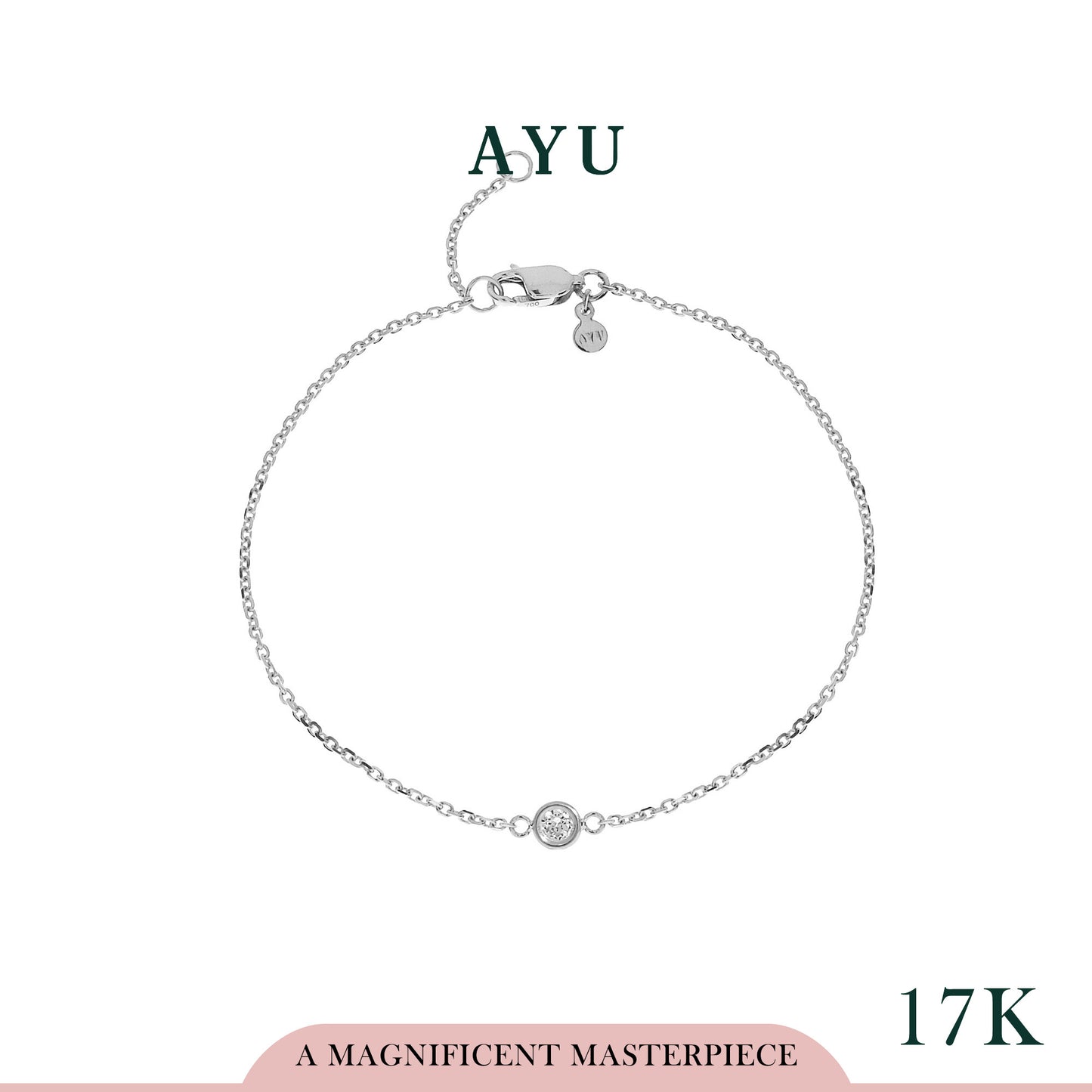 AYU Gelang Emas - Mini Bezel Chain Bracelet 17K White Gold