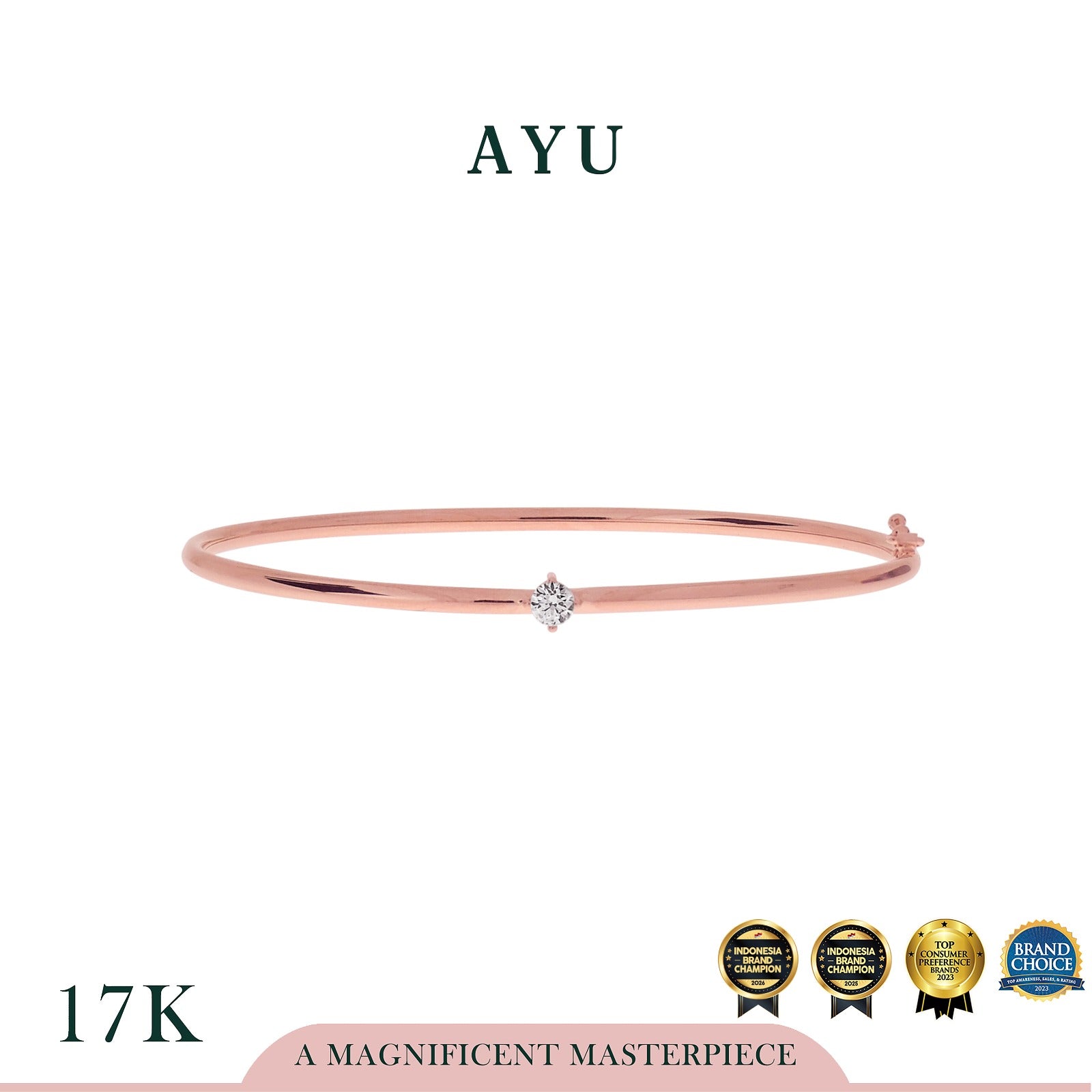 AYU Gelang Emas - Mini Solitaire Wire Bangle 17k Rose Gold
