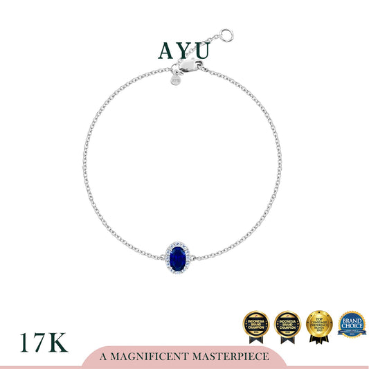 AYU Gelang Emas - Oval Halo Chain Bracelet 17k White Gold