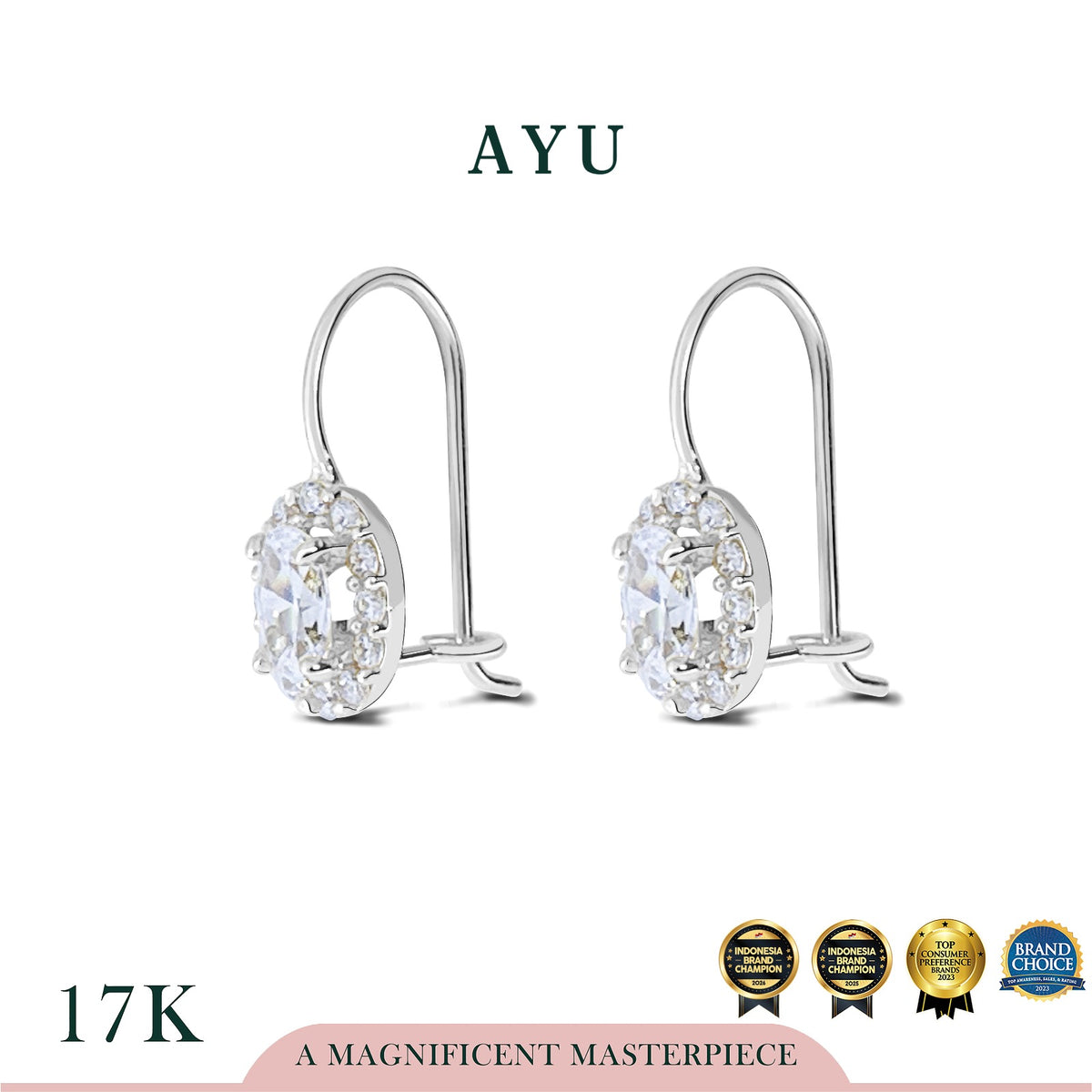 AYU Anting Emas - Oval Halo Wire Earring 17k White Gold